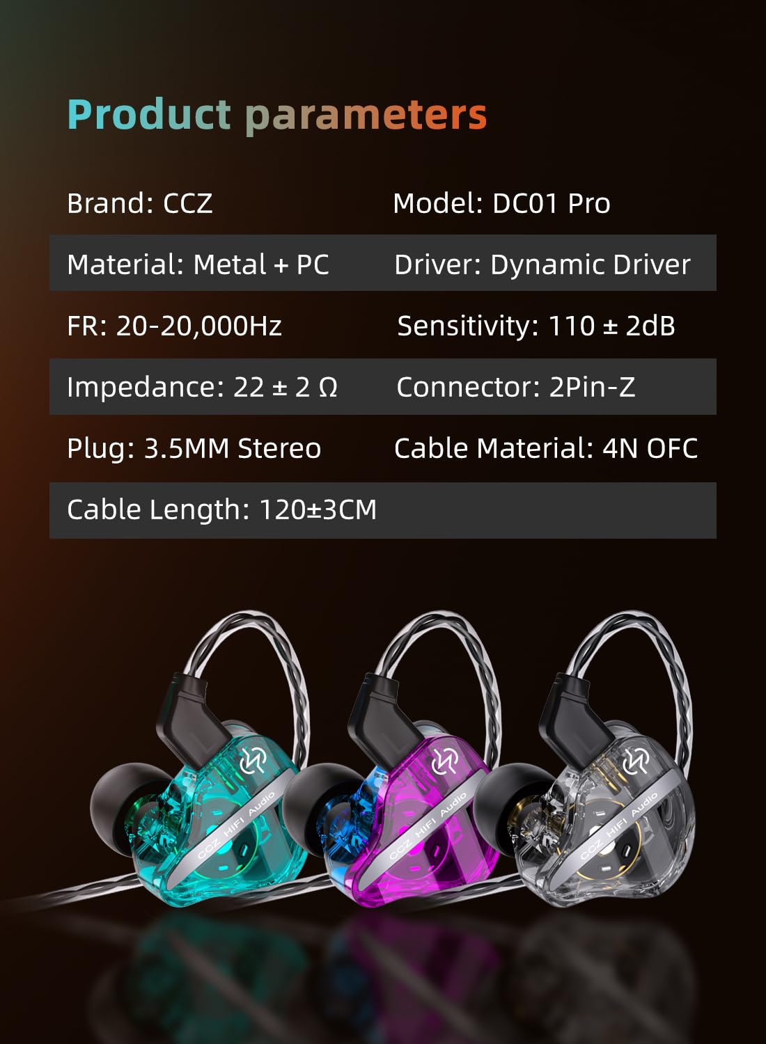 Yinyoo CCZ DC01 PRO Gaming Earbuds - Wired In-Ear Monitor Headphones with Shocking Bass, V-Shape Tuning & Detachable Cable | Professional Gaming, Music Production & Studio Monitoring | Perfect for Gamers, Musicians & Audiophiles