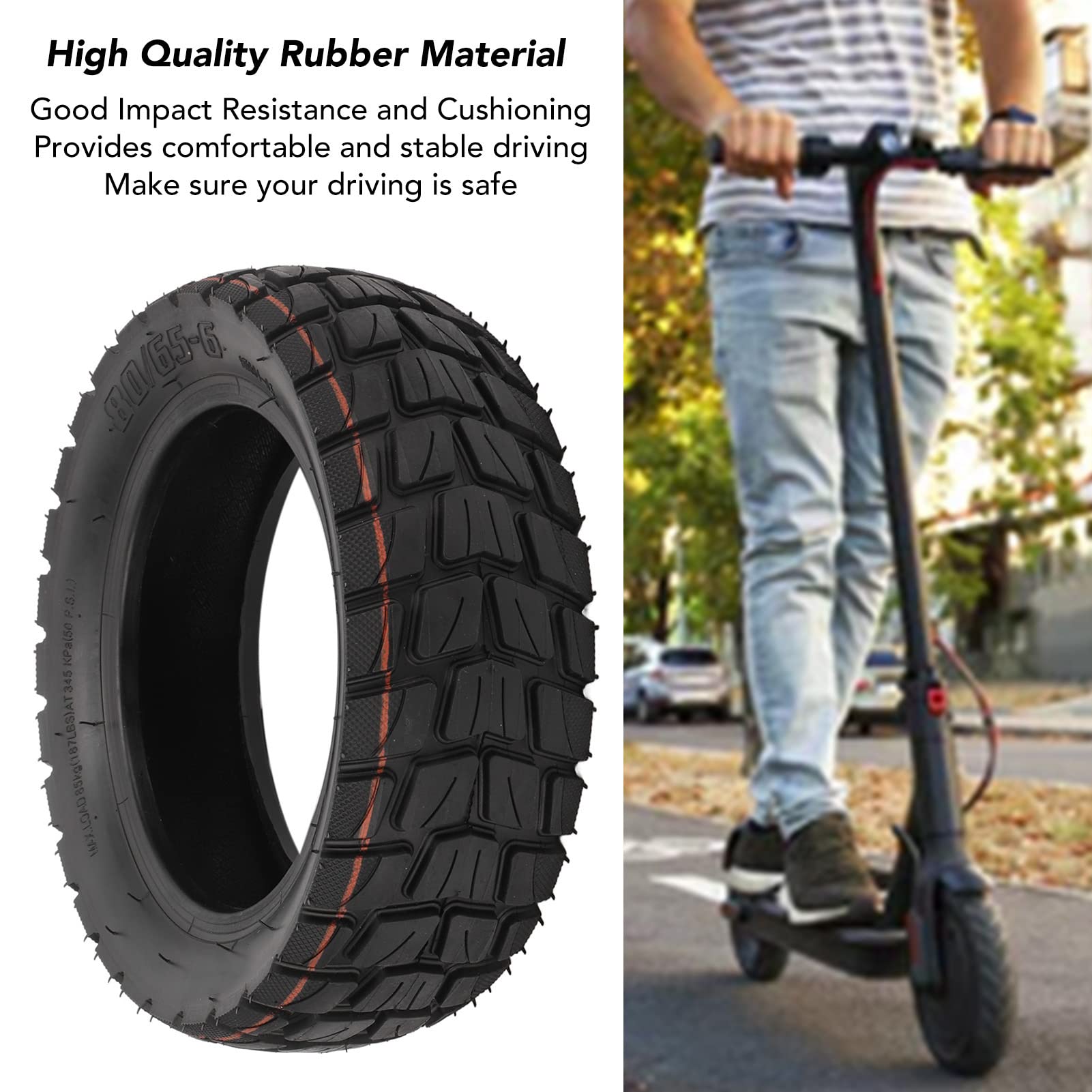80/65-6 Electric Scooter Tire - Shock Absorbing Rubber Replacement Wheels for All Weather Conditions | Perfect for Commuting, Off-Road & Rainy/Snowy Days
