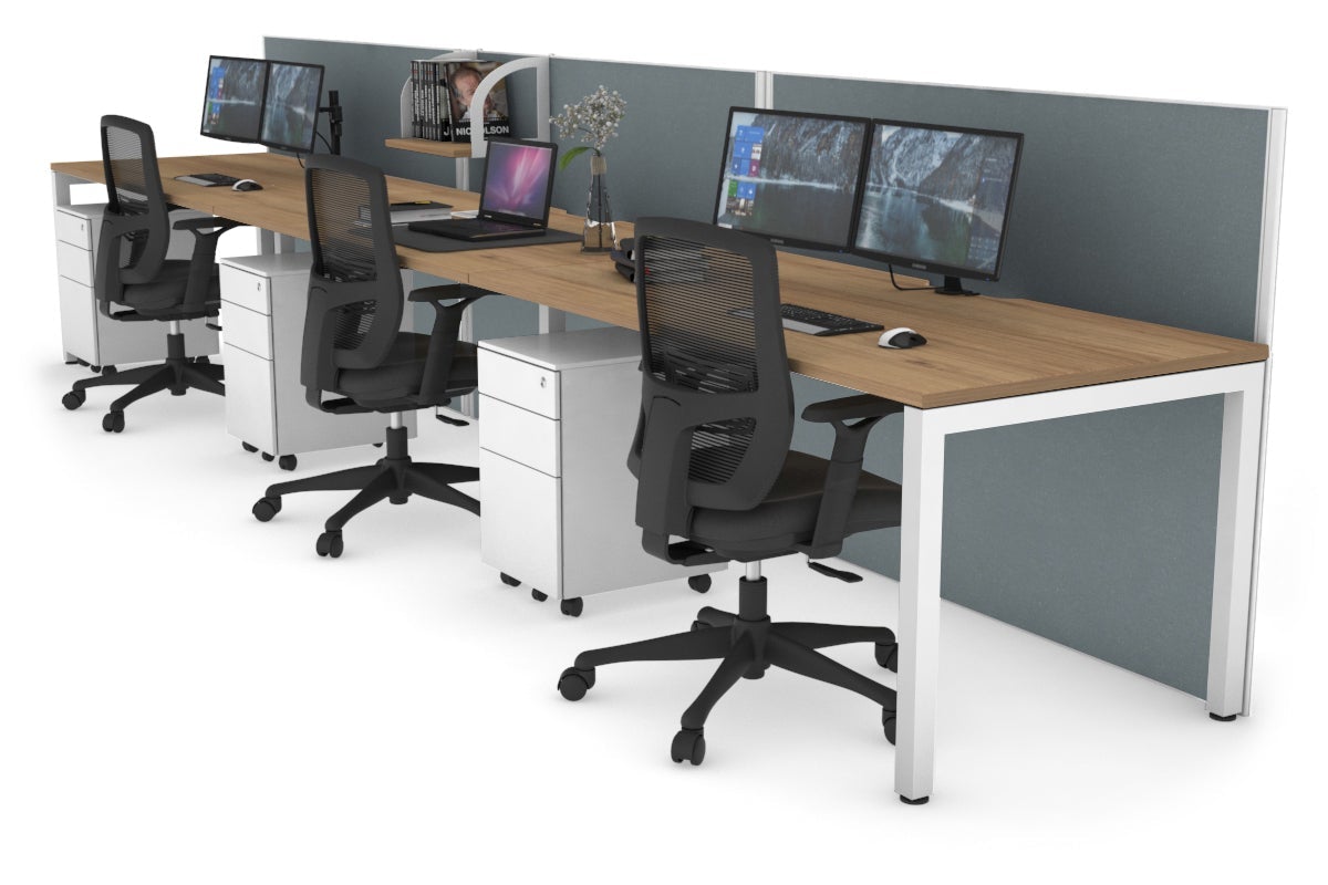Horizon Quadro 3-Person Office Workstation with Square Legs - 1400L x 800W Dimensions, Cable Management Scallop - Perfect for Collaborative Workspaces & Modern Offices