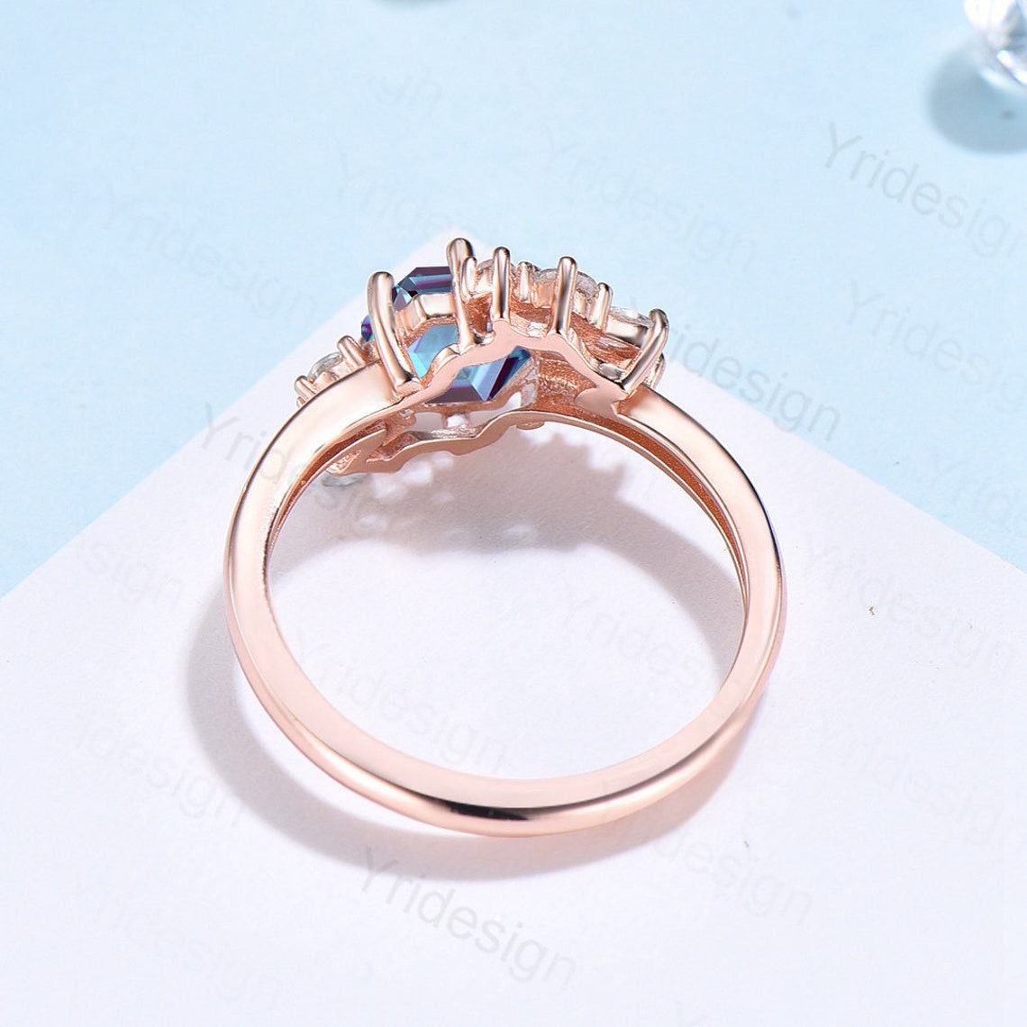 Hexagon Cut Opal Ring Silver Vintage Unique White Opal Engagement Ring - Cluster Simulated Diamond Art Deco Promise Ring for Women - Perfect for Weddings, Anniversaries & Special Occasions