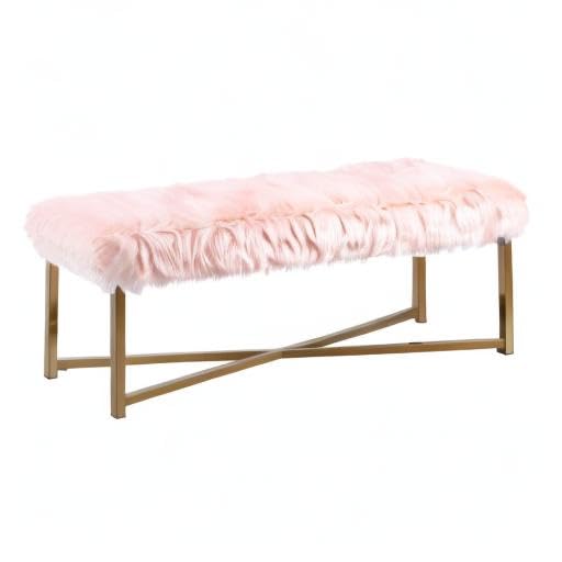 HomePop Faux Fur Ottoman Bench - Pink Upholstered Storage Footrest for Living Room & Bedroom | Cozy Home Decor Furniture | Perfect for Small Spaces, Nursery & Dressing Areas
