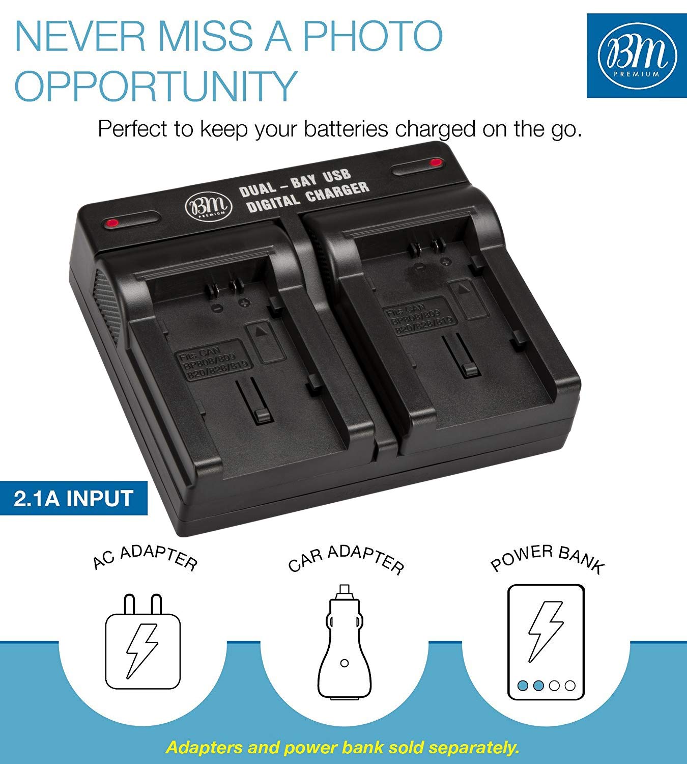 BM Premium BP-930 BP-945 BP-970G Dual Bay Battery Charger for Canon Camcorders - Compatible with EOS C500 PL, C300 PL, C100 II, XF100, XF105, XF300, XF305, GL1, GL2, XH-A1, XH-A1S, XH-G1, XH-G1S, XL-H1A, XL-H1S - Perfect for Professional Videography & On-the-Go Filming