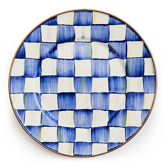 MACKENZIE-CHILDS 8-Inch Enamel Salad and Dessert Plate - Blue-and-White Royal Check Design - Perfect for Appetizers, Cakes, and Small Dishes - Elegant Table Setting for Parties, Tea Time, and Home Decor
