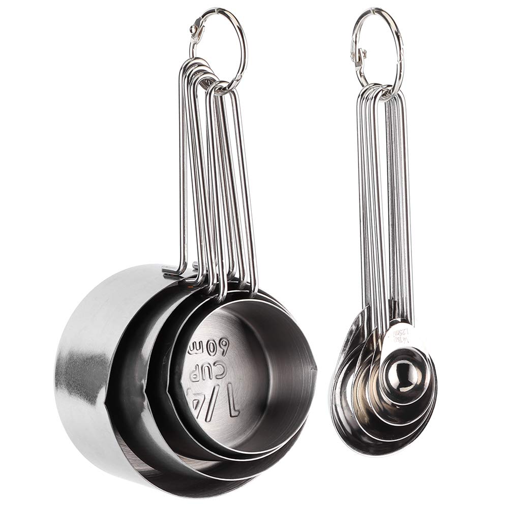 Stainless Steel Measuring Cups and Spoons Set - 18-Piece Kitchen Measuring Tools for Baking, Cooking & Coffee - Perfect for Home, Milk Tea Shop, Bar & Coffee Shop (Silver) | Durable & Portable Measurement Kit for Liquid & Dry Ingredients
