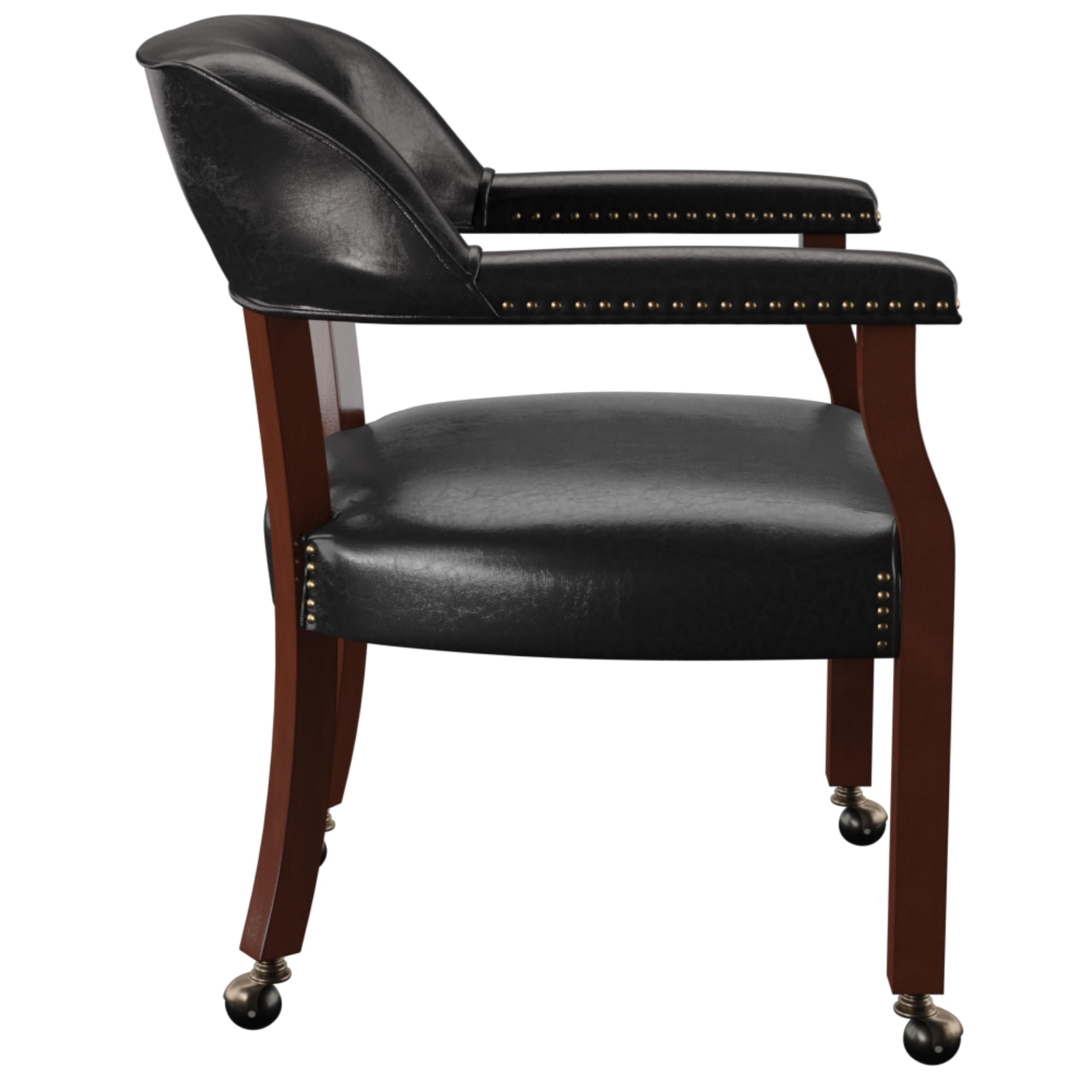 Steve Silver Co Tournament Arm Dining Chair with Casters - Upholstered Vegan Leather with Nailhead Trim - 25