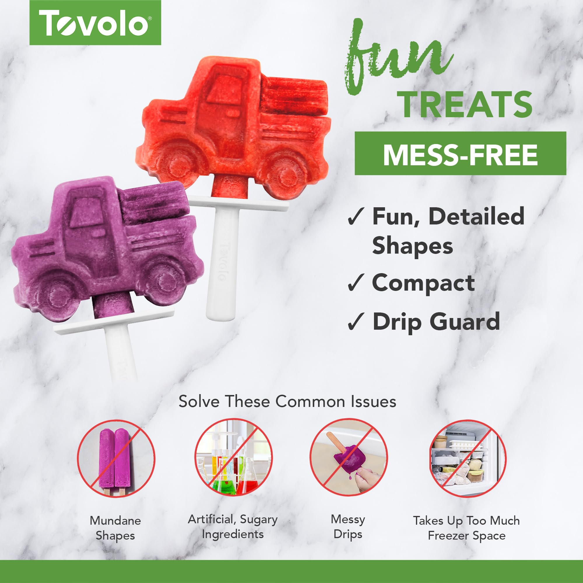 Tovolo Silicone Popsicle Molds with Sticks (4-Pack, Truck Design) - Reusable Ice Pop Molds for Homemade Flavored Ice Pops, Frozen Snacks & Healthy Treats - Stackable Popsicle Maker with Lid, Dishwasher Safe & BPA-Free - Perfect for Summer Parties, Kids Snacks & DIY Frozen Desserts