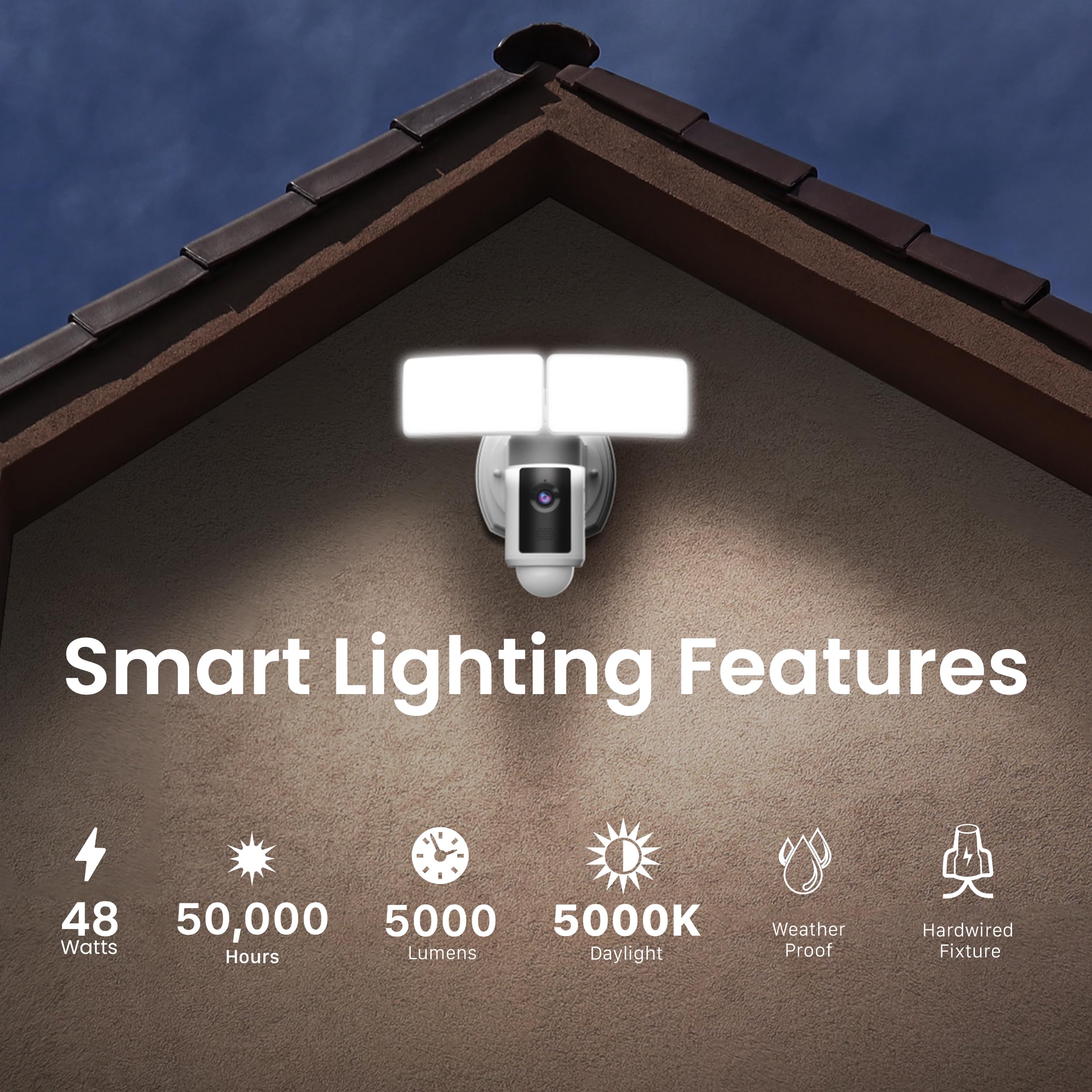 Feit Electric SEC5000/CAM/WIFI Outdoor LED Smart Security Camera - 5000 Lumens Floodlight with Motion Sensor, 2-Way Audio, Alexa & Google Assistant Compatible, Hardwired Alarm (Upgraded from SEC3000) - Perfect for Home Security, Backyard Monitoring & Nighttime Illumination