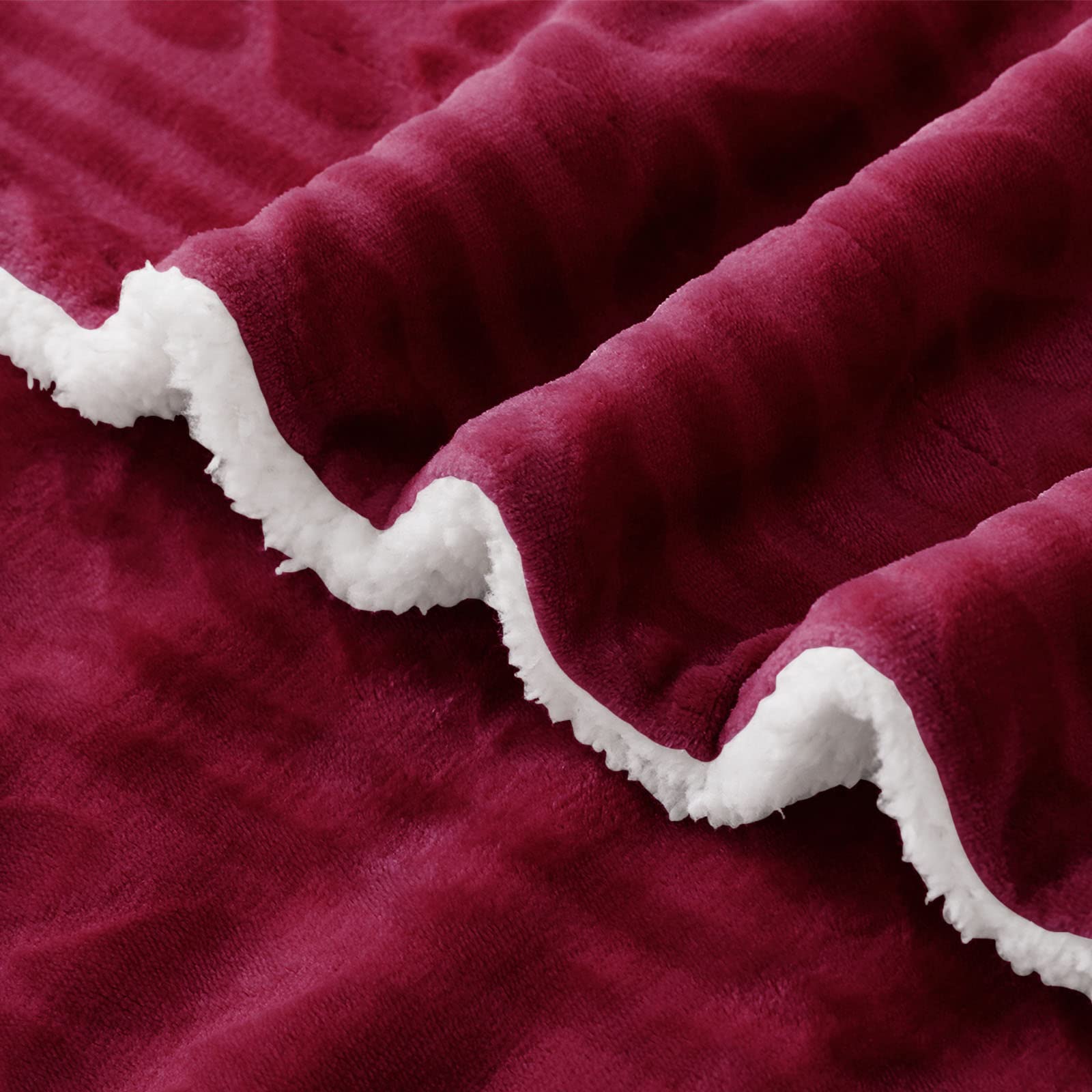 King Size Sherpa Fleece & Reversible Velvet Bed Blanket - Extra Warm 90x104 Inch Throw for Bed, Couch & Sofa in Deep Red | Perfect for Winter Nights, Cozy Movie Time & Guest Room Comfort