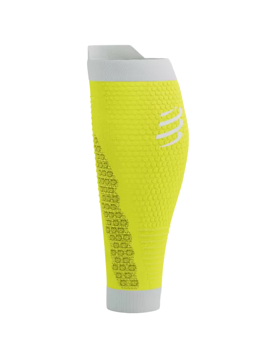 Compressport Unisex R2 3.0 Calf Sleeves - Safe Yellow/White | Performance Compression for Running, Cycling & Recovery