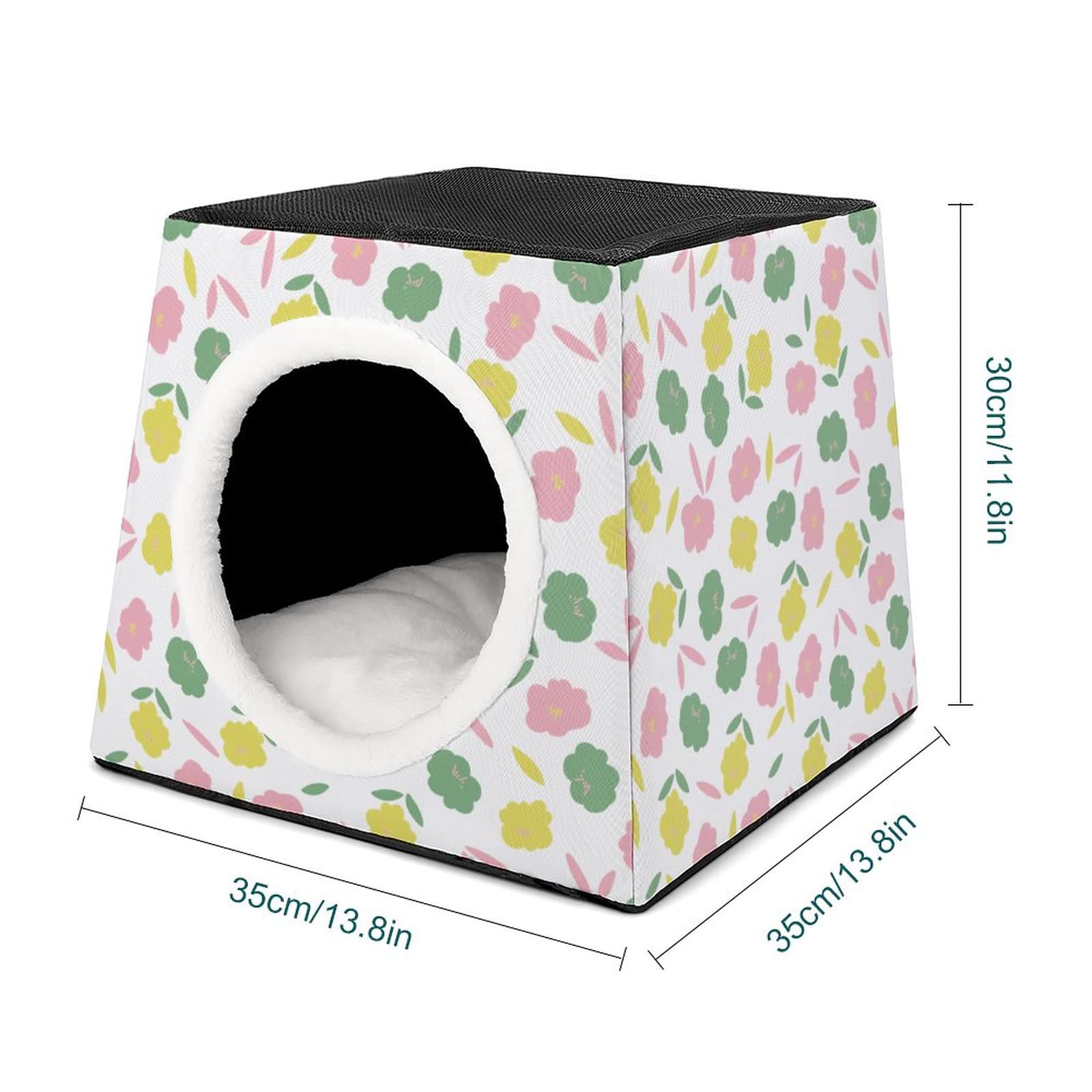 3-in-1 Foldable Cat House with Removable Cushion - Convertible Cat Bed, Sofa & Scratching Toy for Indoor Cats (Green Pink Floral Design) - Perfect for Small Spaces, Apartments & Cozy Pet Napping Areas