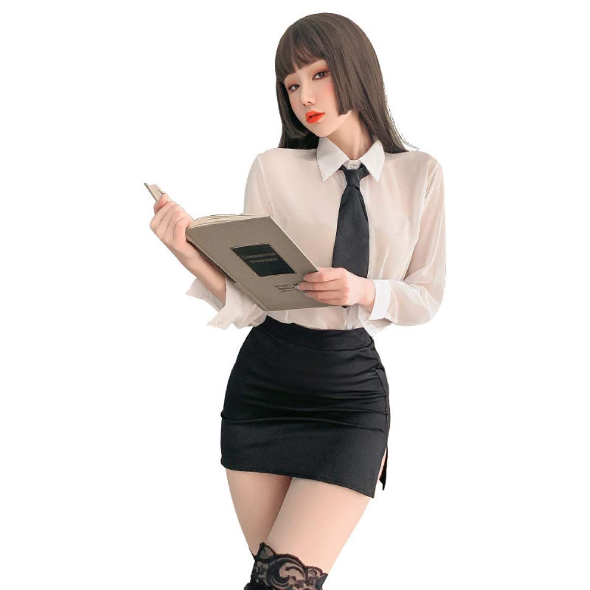 Sexy Anime Cosplay Lingerie Set - Women's School Teacher Uniform Teddy Outfit with Bodycon Pencil Skirt & Top | Roleplay Costume for Halloween, Cosplay Party, Boudoir Photoshoot