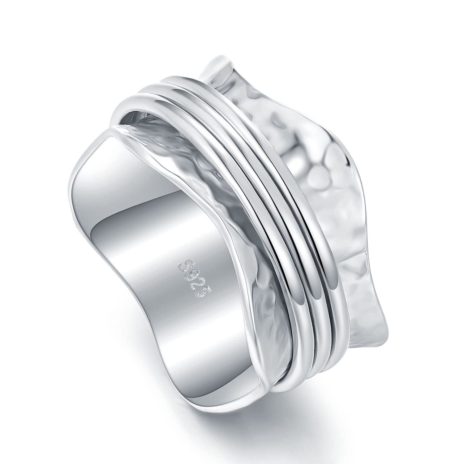925 Sterling Silver Anxiety Ring with Beads - Spinning Fidget Ring for Women & Men - Stress Relief Worry Beads Jewelry - Perfect for ADHD, Anxiety, and Focus Aid at Work or Home