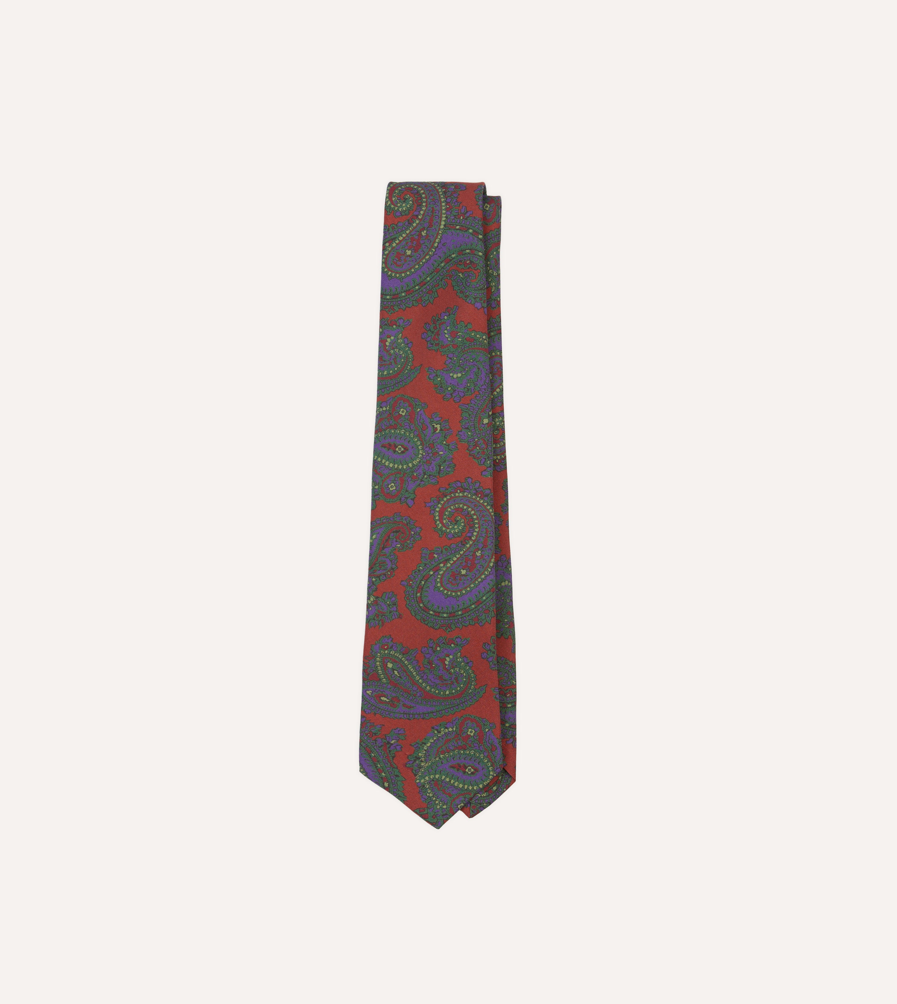 Rust Large Paisley Print Madder Silk Self-Tipped Necktie for Men - Elegant Formal Tie for Business, Weddings & Special Occasions
