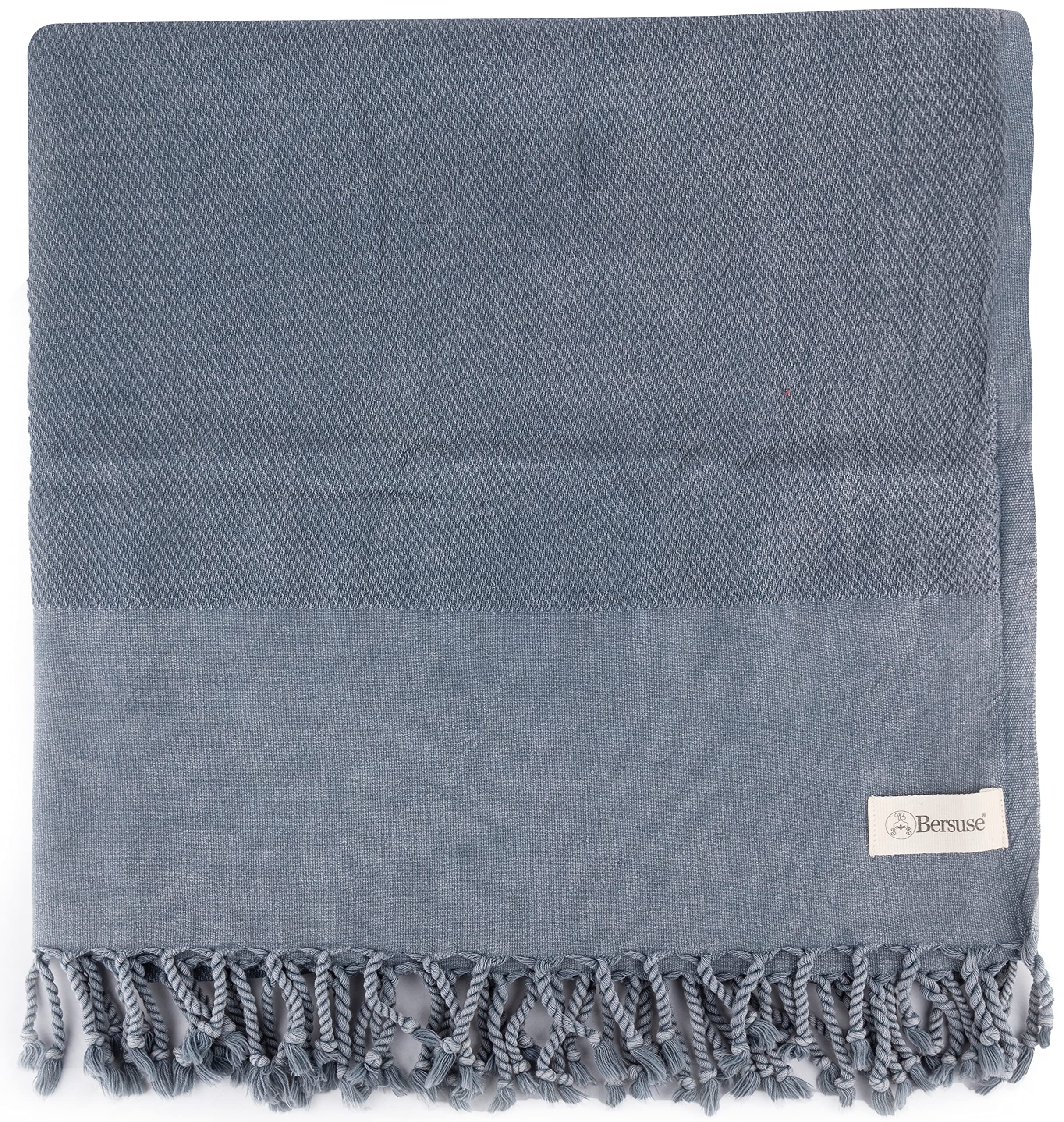 Bersuse 100% Cotton Zuma Stonewashed Turkish Towel Set of 6 - 33x66 Inches, Anthracite Grey - Ultra Soft & Absorbent for Beach, Pool, Spa & Bath