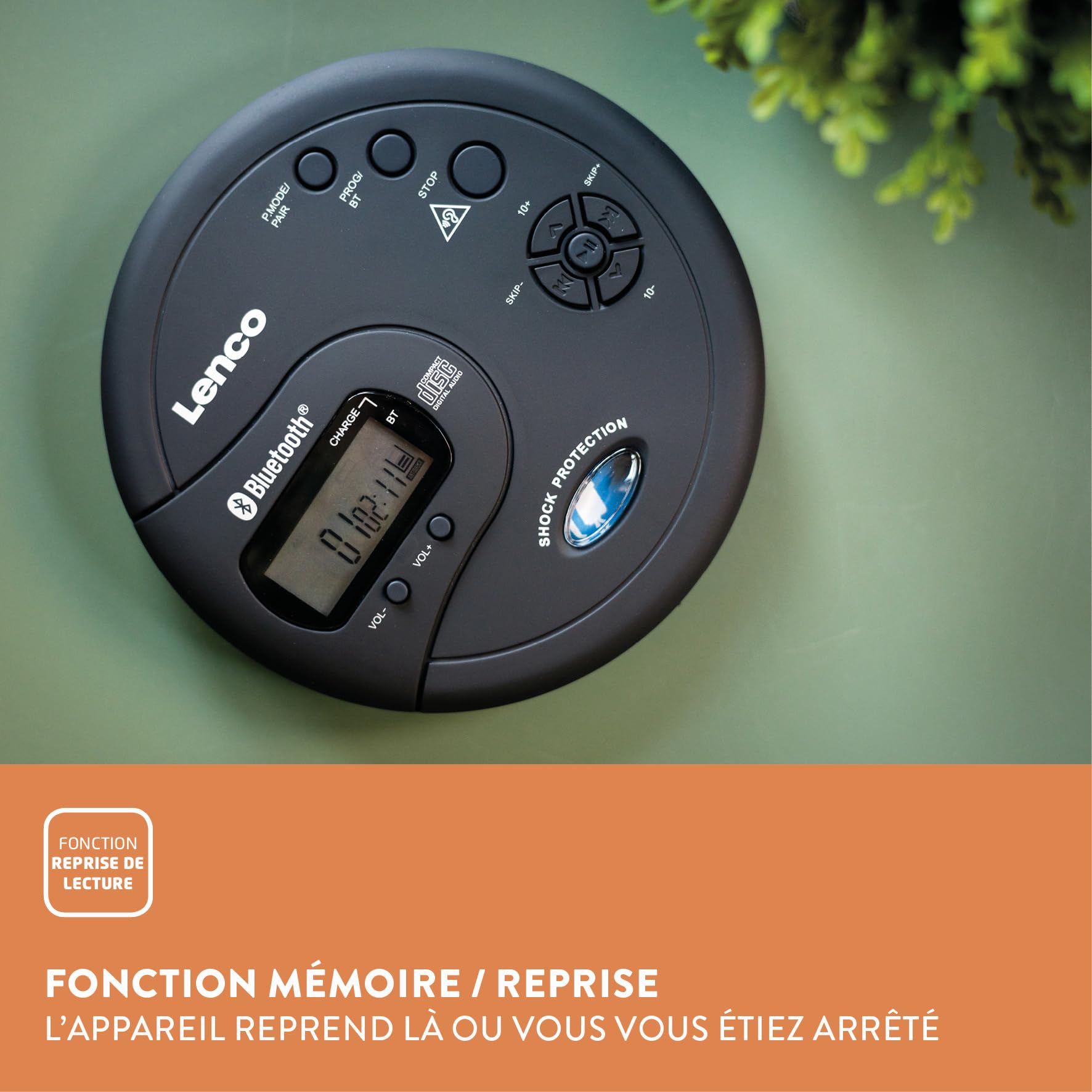 Lenco CD-300 Portable CD Player with Bluetooth & MP3 Playback - Shockproof Design, 2 x 2000mAh Rechargeable Batteries, Includes Headphones & USB Charging Cable (Black) - Perfect for Commuting, Travel & Home Use