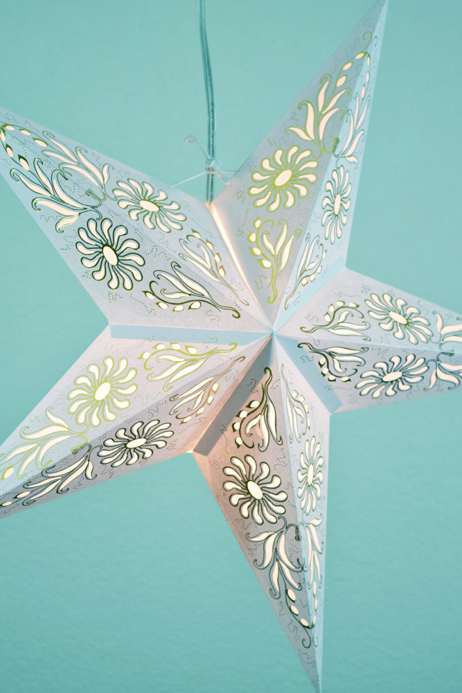24 Pack Golden Daisy White Paper Star Lanterns - Hanging Decorative Party Lights for Wedding, Baby Shower & Home Decor