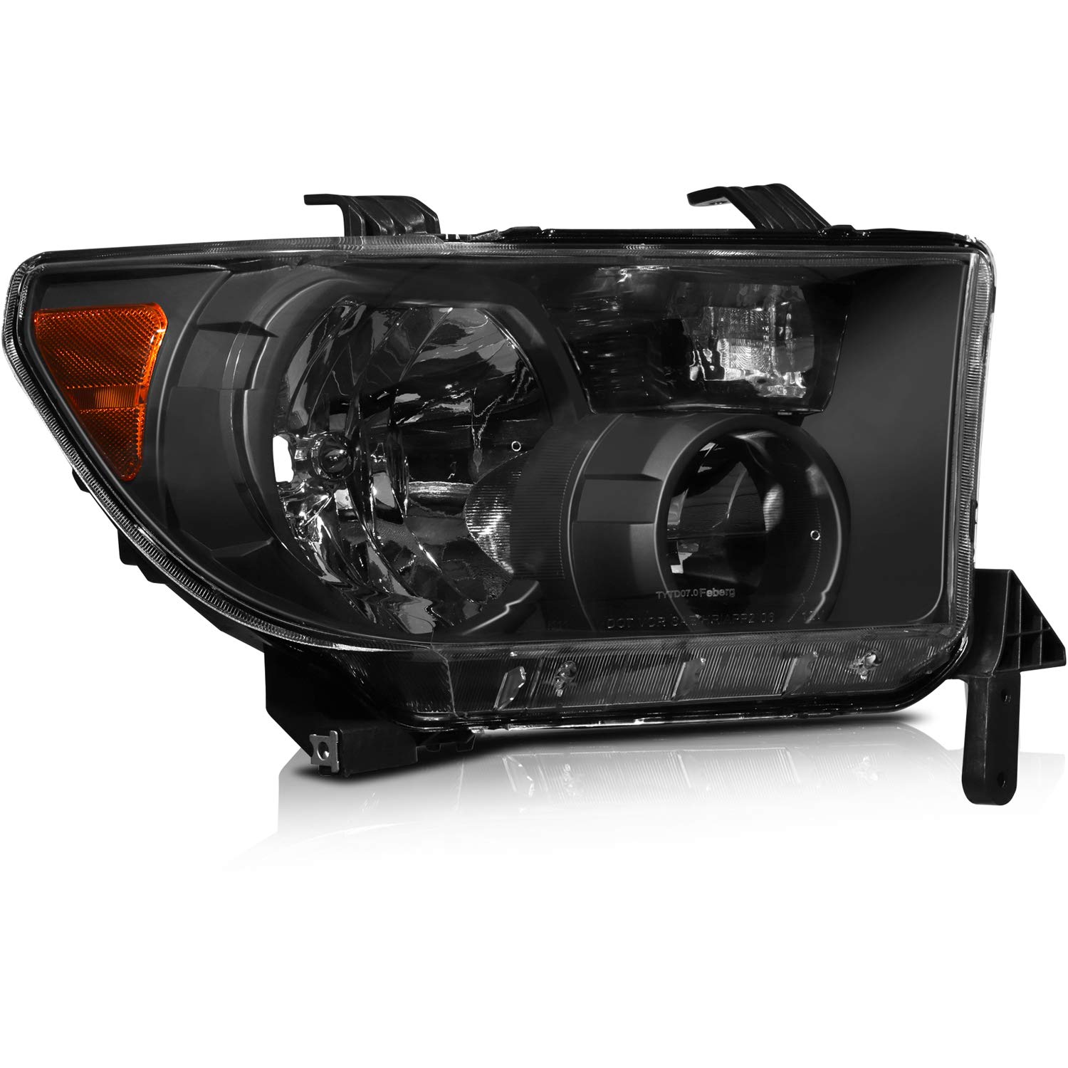 ECCPP Replacement Headlight Assembly Pair for Toyota Sequoia 2008-2017 & Tundra 2007-2013 - Black Housing, Amber Reflector, Clear Lens (Driver & Passenger Side) - Perfect for Night Driving and Off-Road Adventures