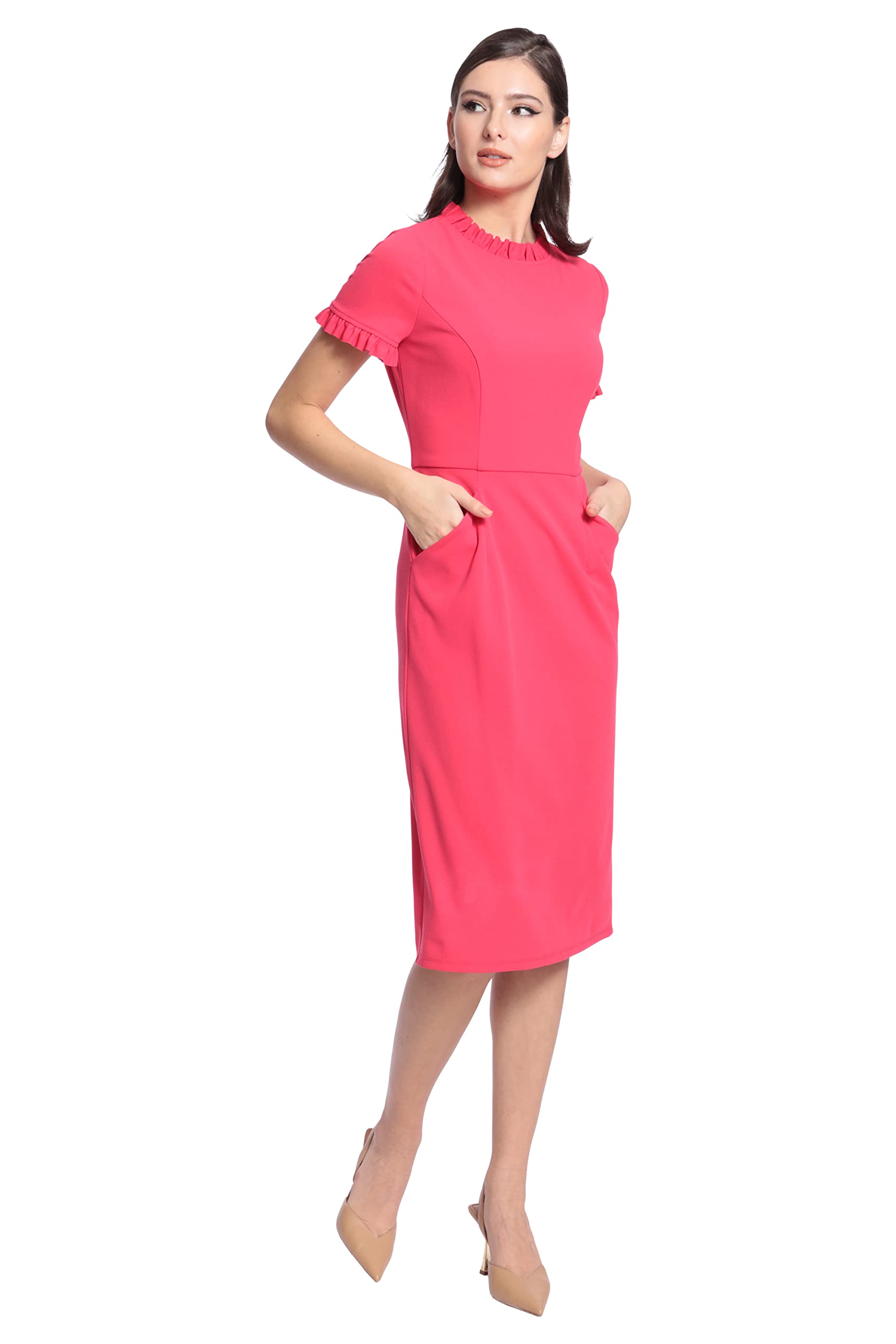 Maggy London Women's Sheath Dress with Ruffle Collar & Pockets for Work & Events