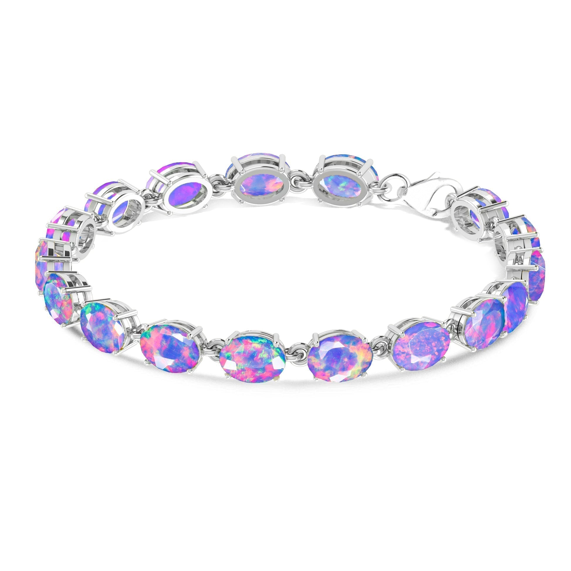 Blue Natural Fire Opal Gemstone Tennis Bracelet for Women | Elegant Sterling Silver Jewelry Gift for Birthday, Anniversary & Special Occasions