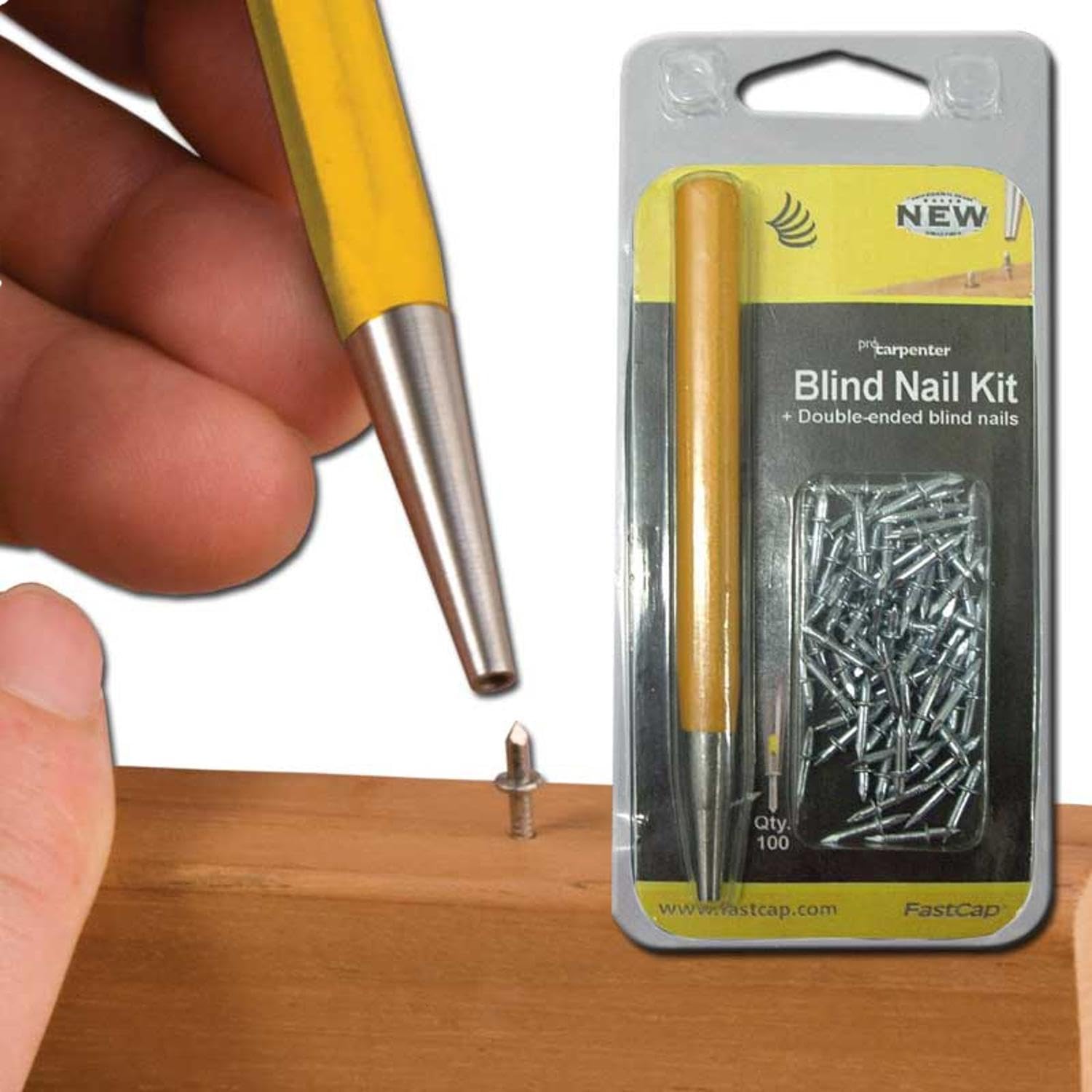 FastCap BLIND NAIL KIT - Professional Blind Nail Tool Set with 100 Nails for Woodworking, Cabinet Making & DIY Home Improvement Projects