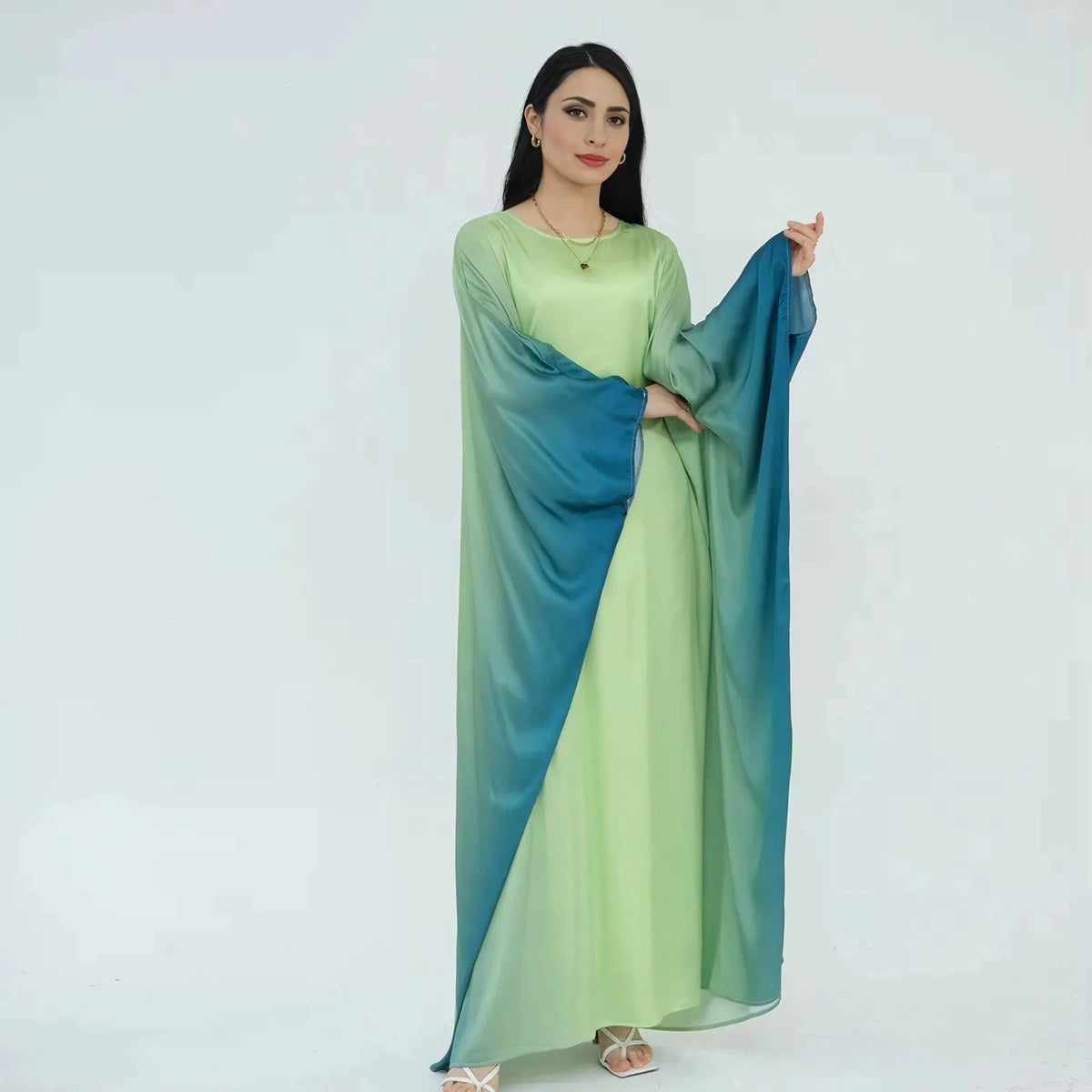 Elegant Butterfly Gradient Batwing Sleeve Women's Farasha Abaya Dress for Muslim Prayer, Wedding & Special Occasions