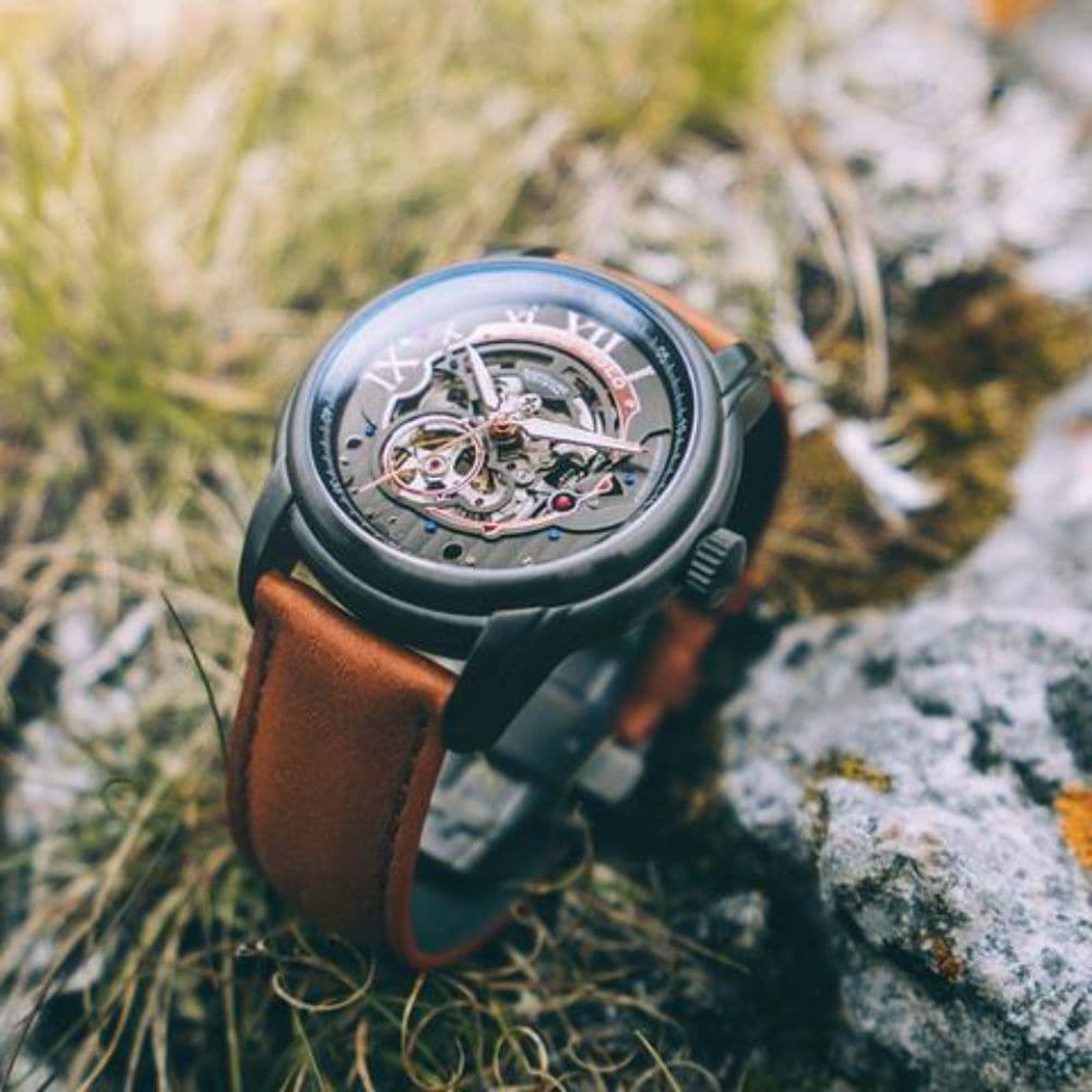 ARIES GOLD Automatic Infinum El Toro Men's Watch - Stainless Steel Case, Brown Leather Strap, Water Resistant - Perfect for Business, Casual & Formal Occasions