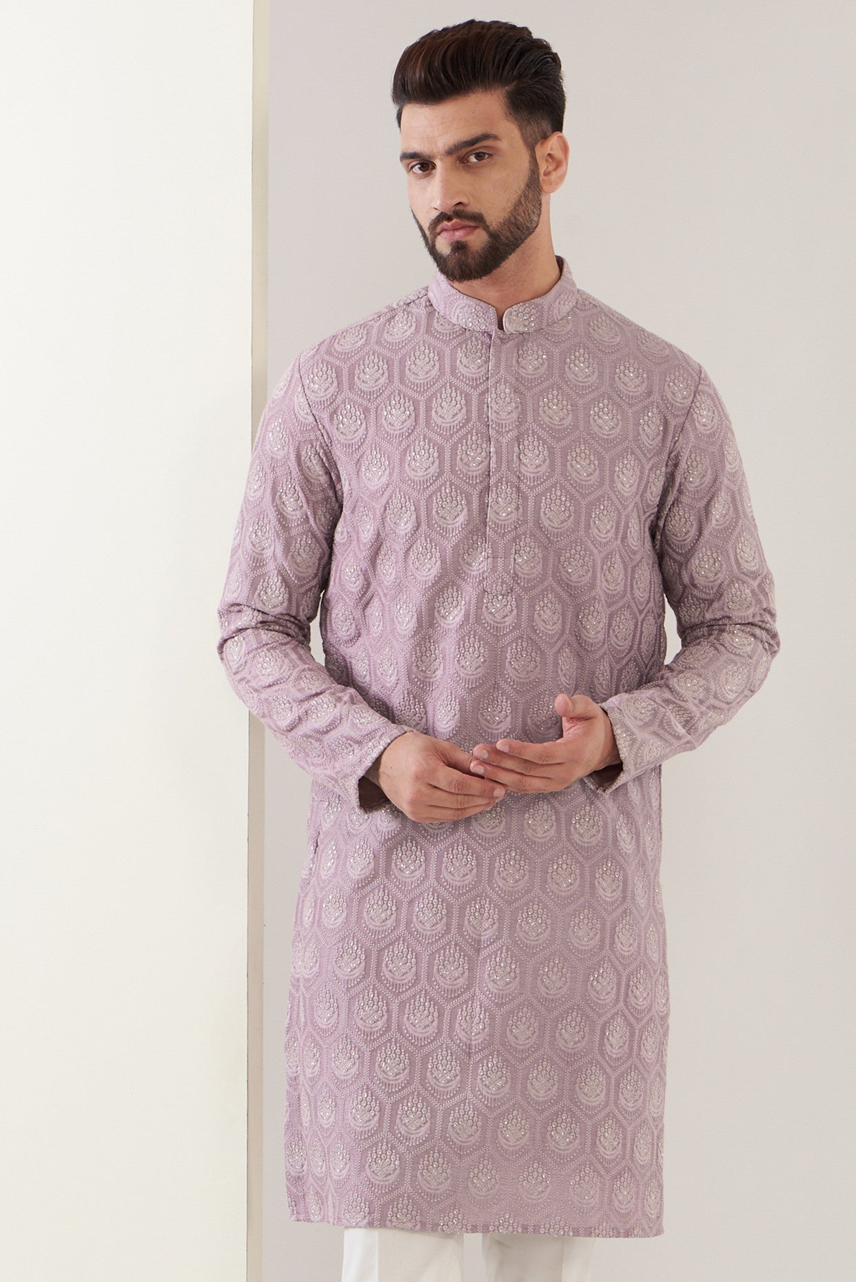 Elegant Lilac Embroidered Kurta for Women - Traditional Indian Tunic Top for Casual & Festive Wear - Perfect for Parties, Weddings & Daily Fashion