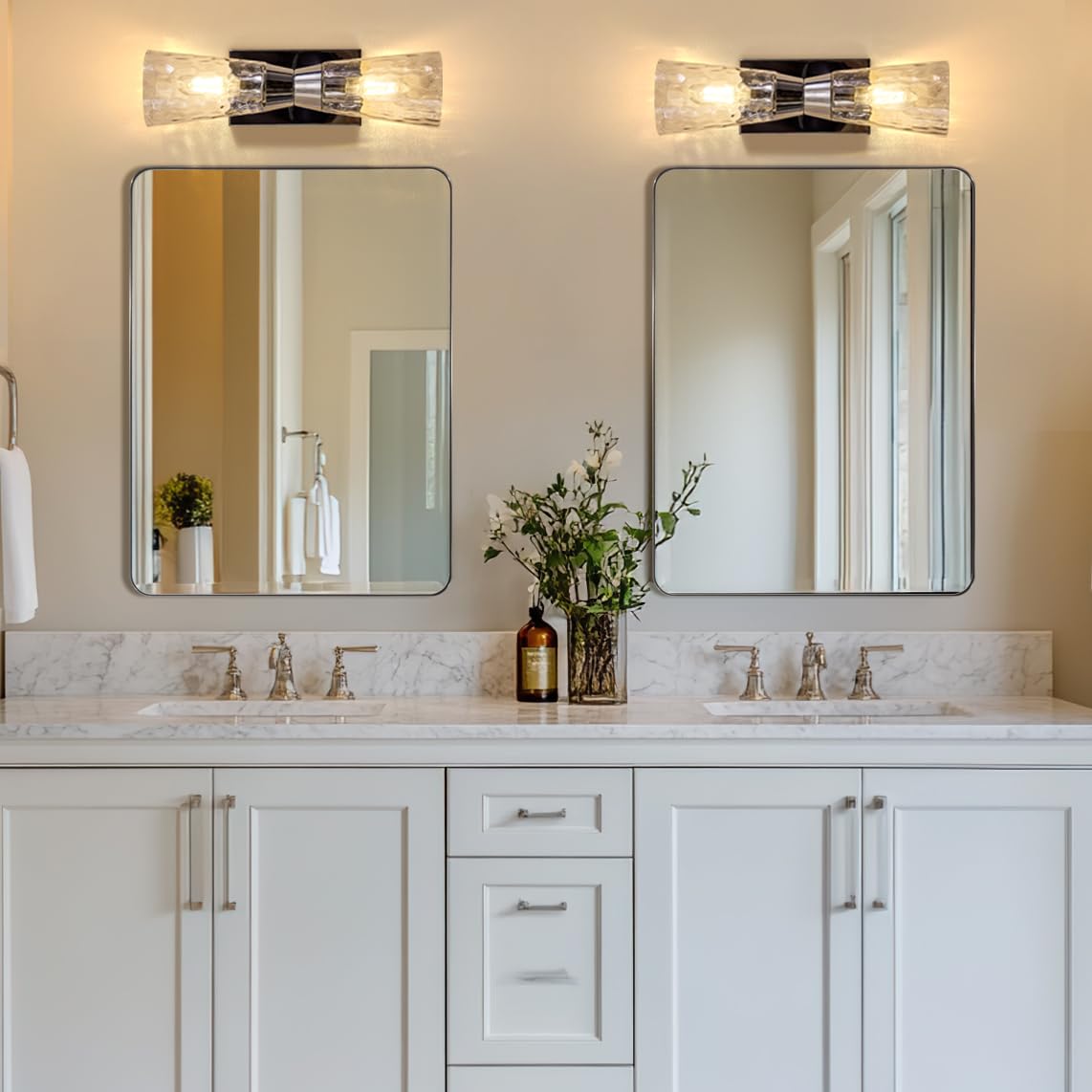 ANDY STAR 24x36x1 Inch Brushed Nickel Wall Mirror with Stainless Steel Frame - Modern Rounded Rectangle Bathroom Vanity Mirror for Home Decor & Makeup Application