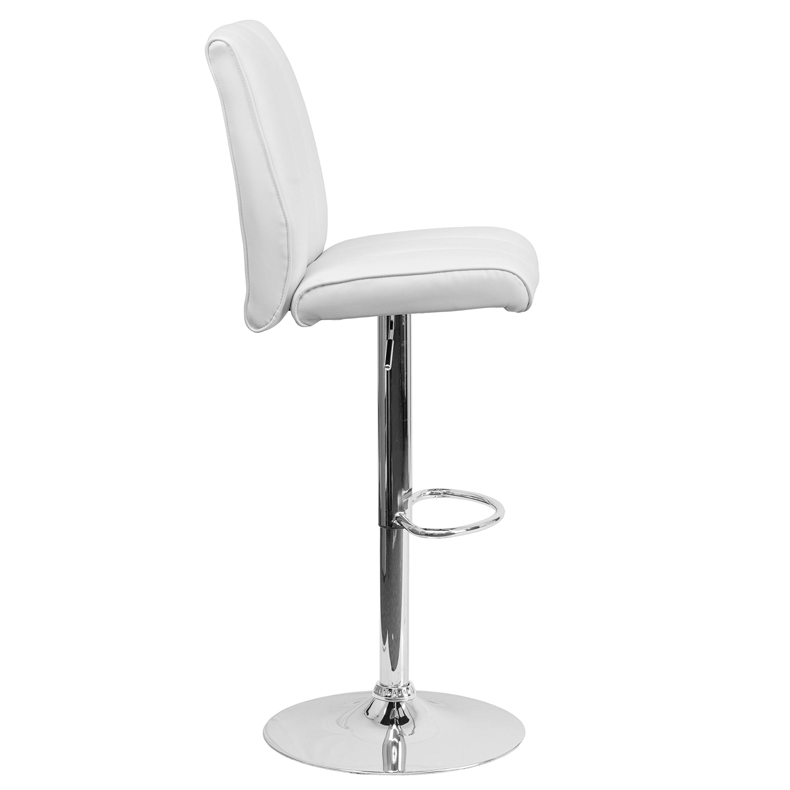 EMMA + OLIVER White Vinyl Adjustable Height Bar Stool with Vertical Stitch Panel Back - Perfect for Kitchen Islands, Breakfast Bars & Home Decor