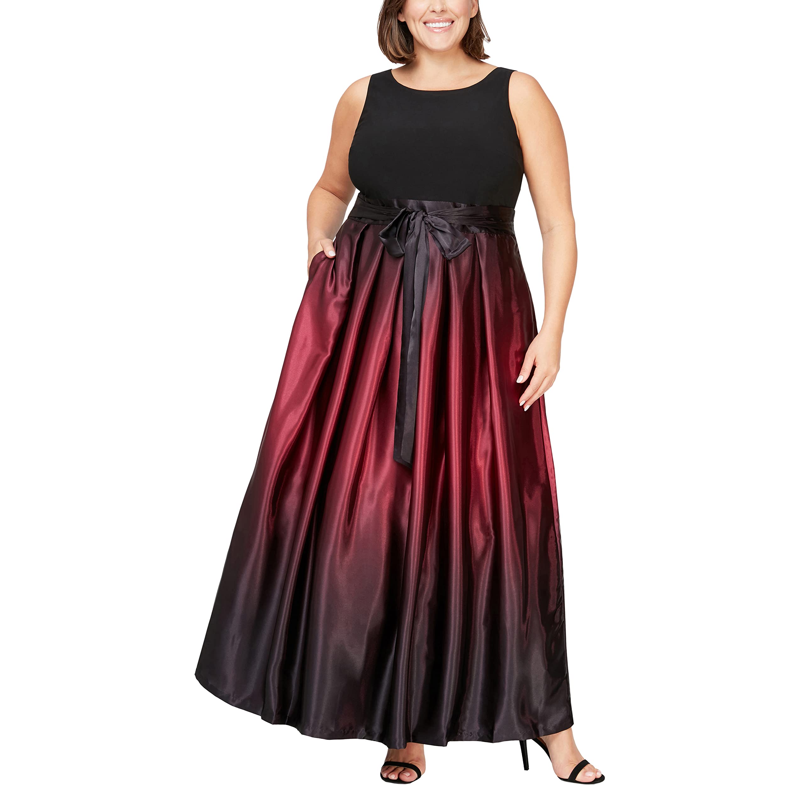 S.L. Fashions Women's Plus Size Sleeveless Long Satin Party Dress with Pockets - Elegant Formal Gown for Evening Events, Weddings & Special Occasions
