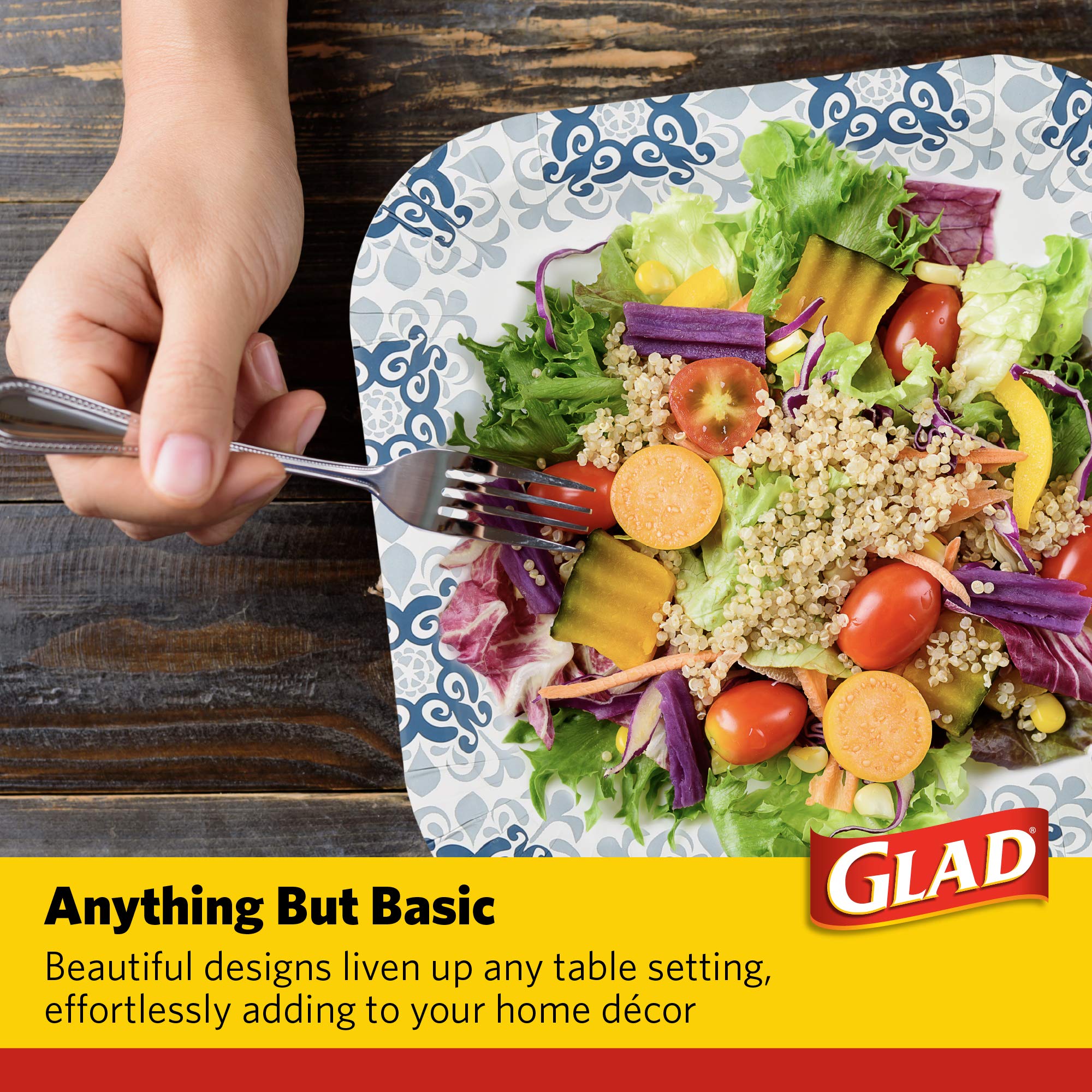 Glad Printed Disposable Paper Plates and Cups Set - 50 Count Heavy Duty Square Plates & Victorian Design Cups for Parties, Picnics, BBQs, and Events | Eco-Friendly Disposable Tableware