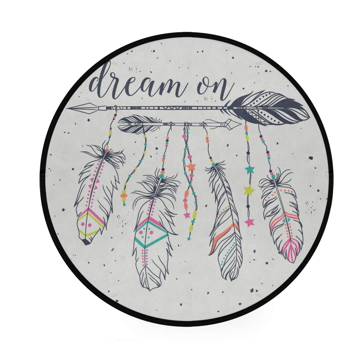 ALAZA Tribal Ethnic Arrow Dreamcatcher Feather Round Area Rug - 3' Diameter (92 cm) - Bohemian Home Decor for Living Room, Bedroom, Nursery & Dorm - Soft Floor Mat for Boho Chic, Native American Style Interior Design
