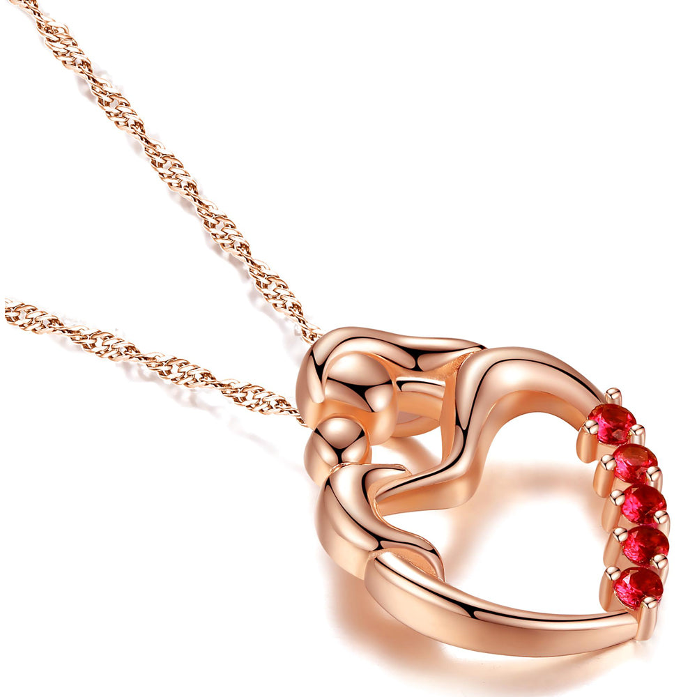 Sterling Silver Rose Gold Plated Simulated Ruby Heart Mother & Child Pendant Necklace - Elegant Jewelry Gift for Women, Mom on Mother's Day, Birthday, Anniversary | Perfect for Special Occasions & Everyday Wear