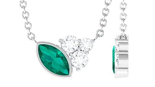 14K Solid Gold Emerald and Diamond Pendant Necklace - Dainty Marquise Cut May Birthstone Jewelry with Chain | Elegant Gift for Mother's Day, Anniversary & Special Occasions