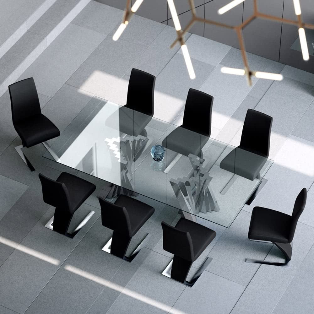 Modern Mesa Dining Chair - Black Leatherette Upholstery with Stainless Steel Frame - Contemporary Kitchen & Dining Room Furniture for Home & Restaurant Use