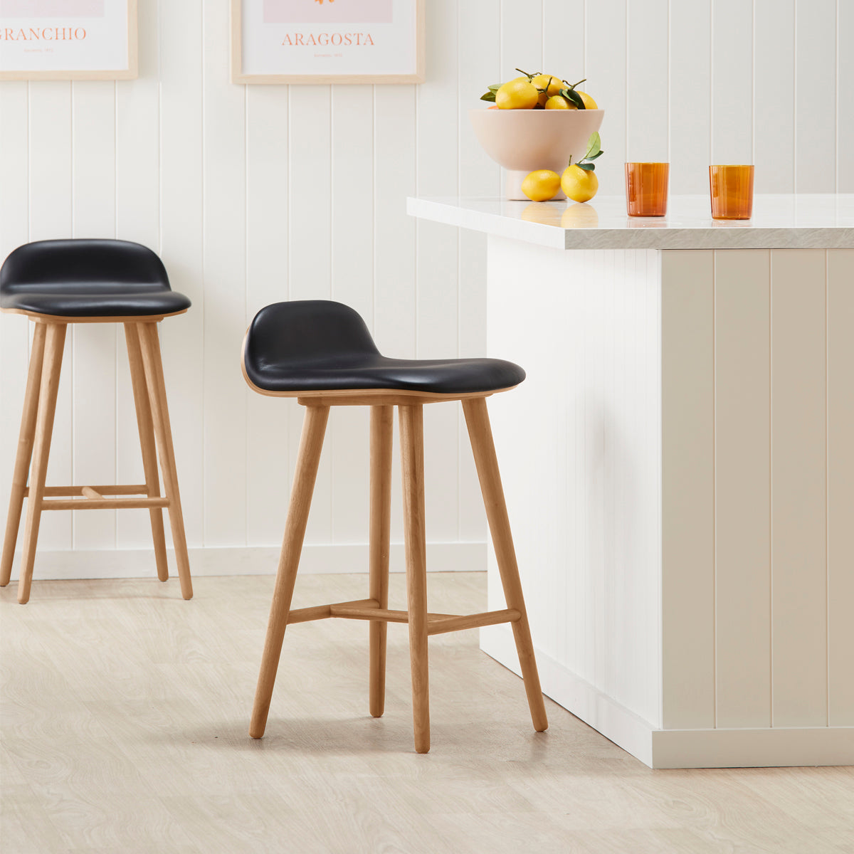Premium Leather Bar Stool - Adjustable Height Modern Counter Stool with Backrest - Perfect for Kitchen Island, Home Bar & Dining Room Decor