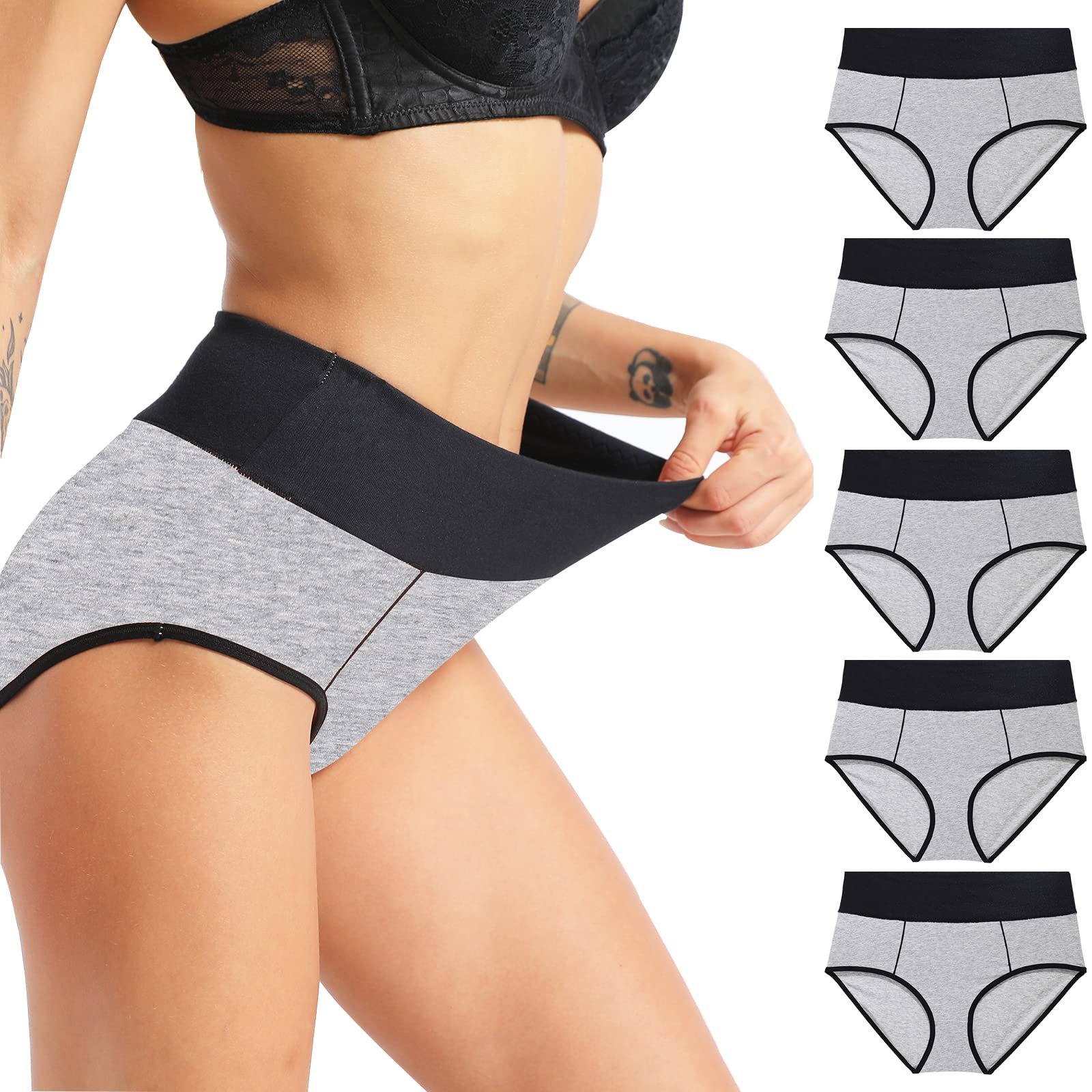 High Waisted Cotton Briefs for Women - Soft, Full Coverage Stretch Underwear - Breathable Panties in Regular & Plus Sizes - Perfect for Everyday Comfort, Workout & Lounge Wear
