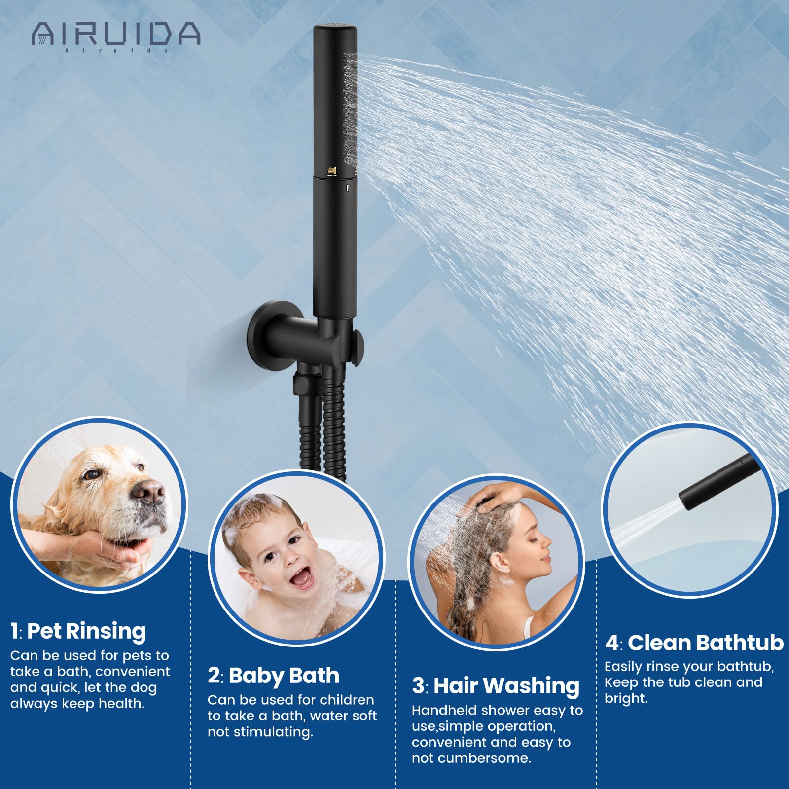 Airuida 2-Function Wall Mounted Shower Faucet Set - High Pressure Brass Handheld Shower with Rough-in Valve & 10 Inch Round Rainfall Shower Head in Matte Black - Perfect for Modern Bathroom Renovations and Spa-Like Shower Experience