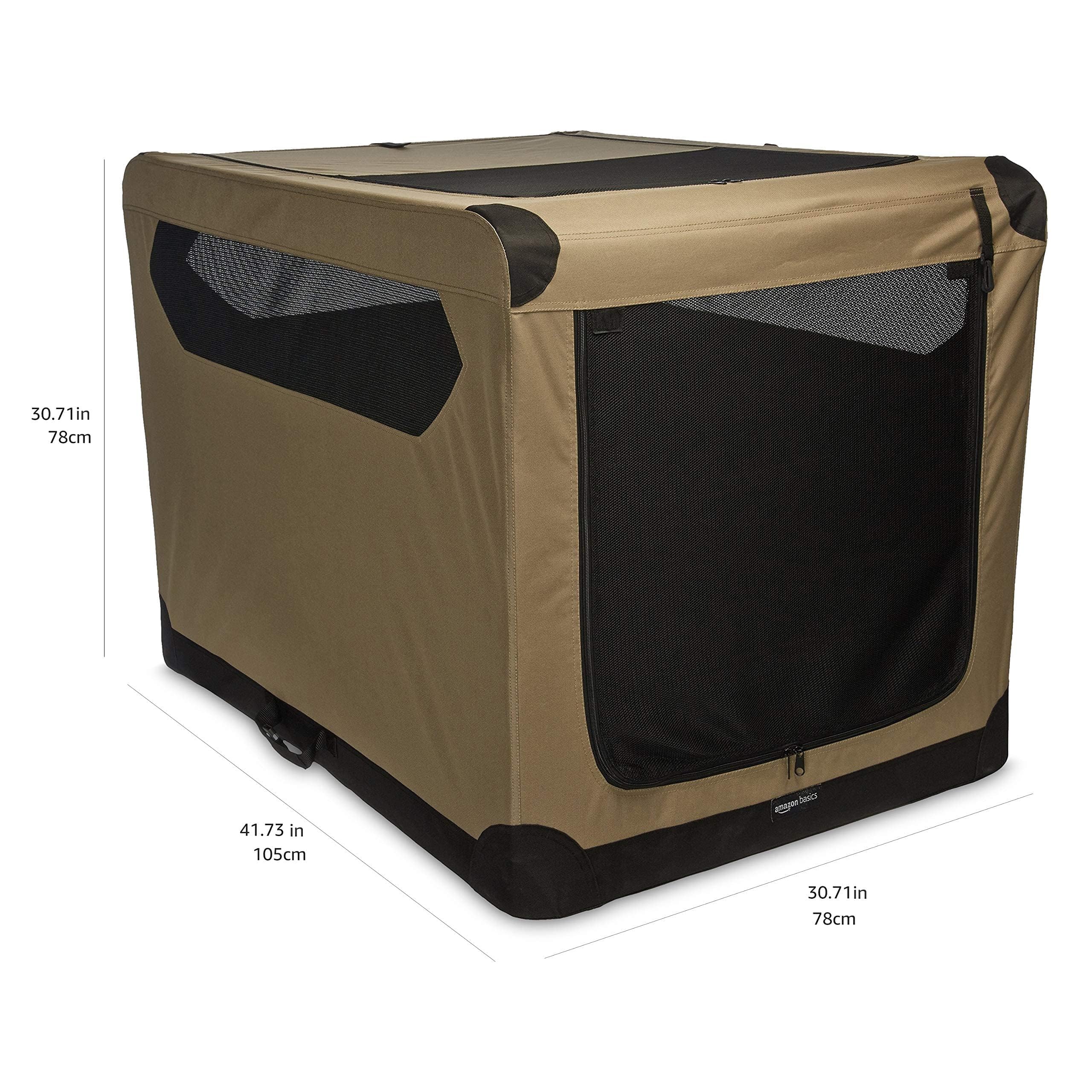 Amazon Basics Double Door Collapsible Dog Crate - Lightweight Soft-Sided Travel Kennel, Portable Folding Dog Cage for Large Dogs (XL 42