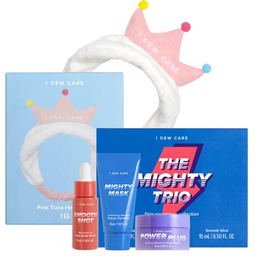 **Pink Tiara Headband for Face Washing, Makeup, Shower & Bath | Skincare Set with Exfoliating Clay Mask, Resurfacing Serum & Night Cream | Spa & Self-Care Bundle**
