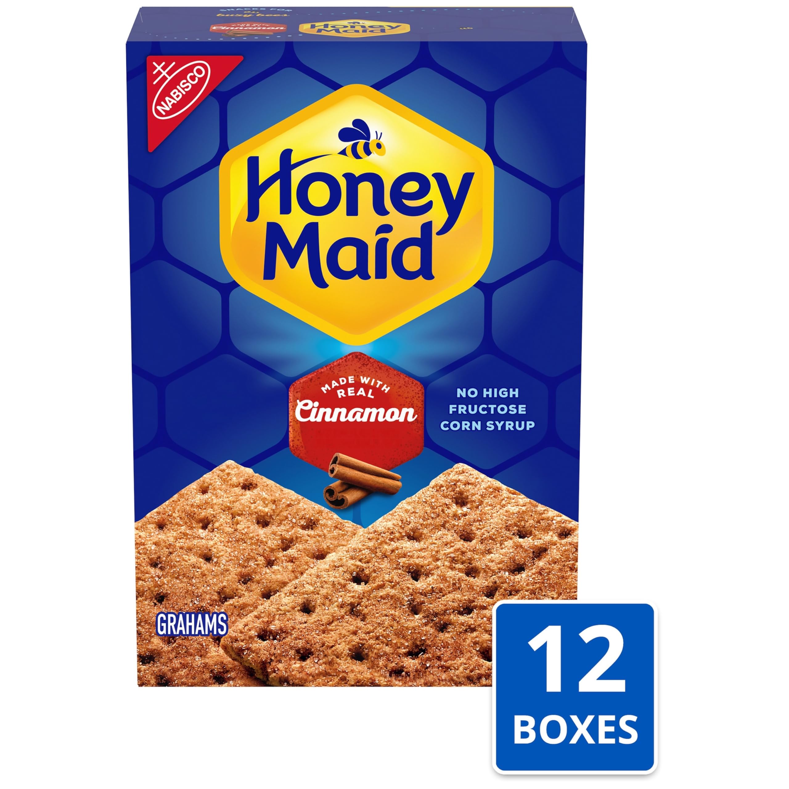 Honey Maid Cinnamon Graham Crackers - 12 Pack (14.4 oz Each) | Bulk Snacks for School Lunch, Office, Parties & Camping | Crunchy Cinnamon Flavored Cookies for Kids & Adults