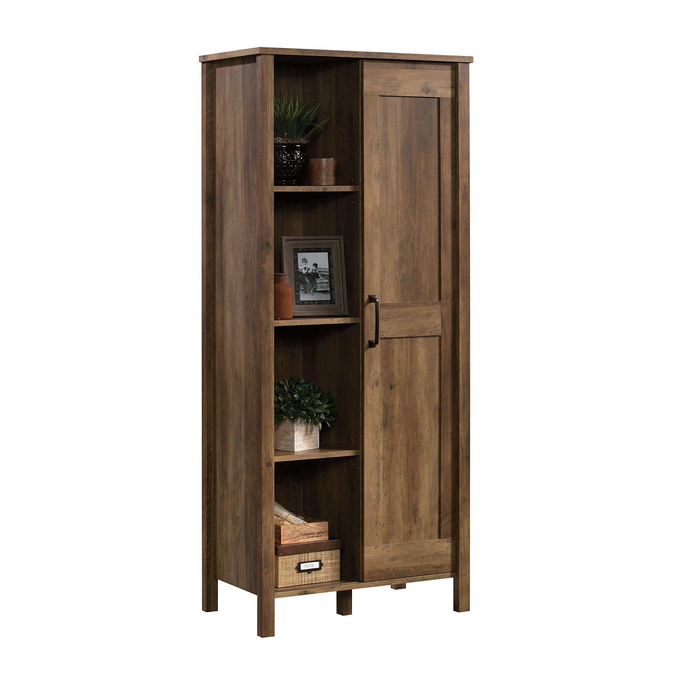 Sauder Sliding Door Storage Cabinet - Rustic Pine Finish Pantry Organizer for Kitchen, Bathroom, or Home Office | Durable & Stylish Storage Solution
