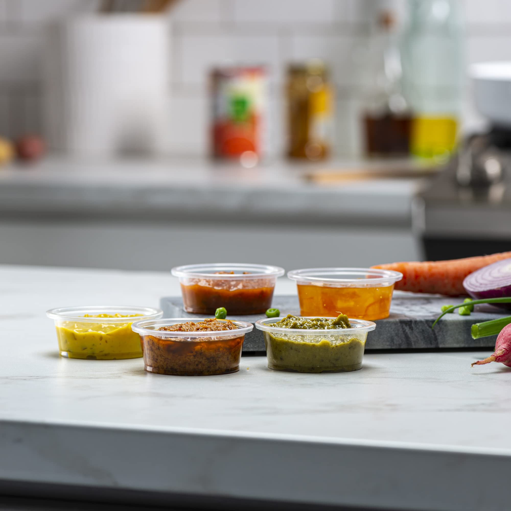 1.5 oz (200 Count) Clear Disposable Plastic Portion Cups - No Lids, Mini Containers for Portion Control, Jello Shots, Meal Prep, Sauces, Crafts & More | Perfect for Parties, Catering, Restaurants & Home Use