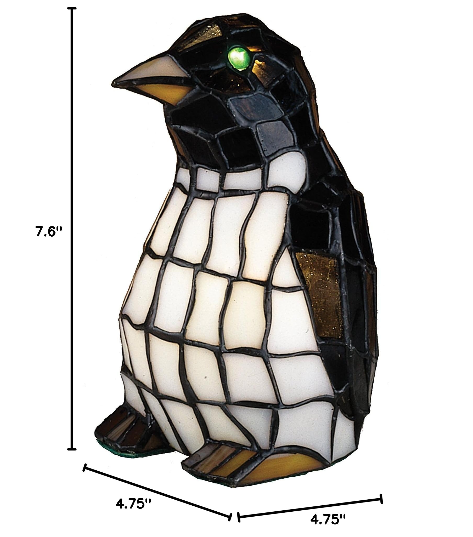 Meyda Tiffany 18470 Penguin Tiffany Glass Accent Lamp - 8 Inch Height Handcrafted Stained Glass Table Lamp - Perfect for Bedroom Nightstand, Living Room Decor, or Office Lighting