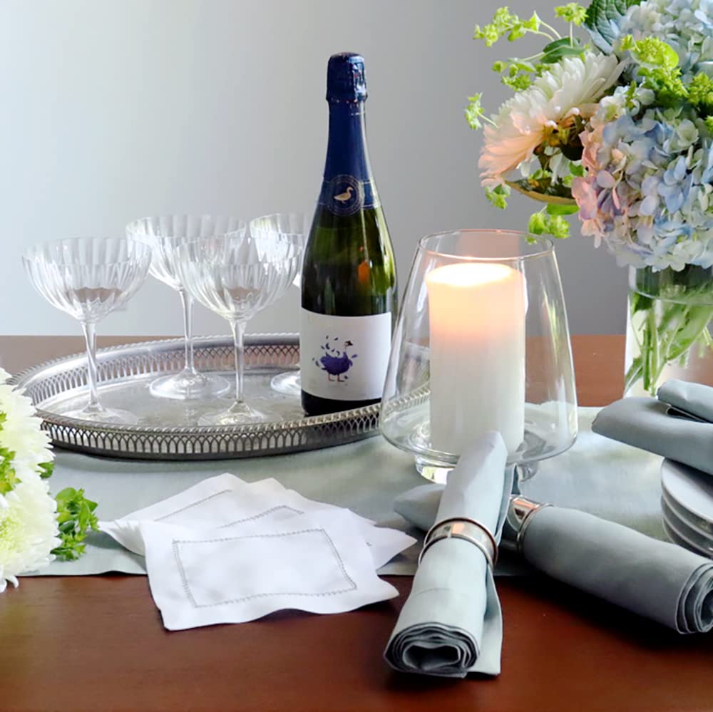 Celadon Green Linen Table Runner 14x126 Inches - Premium Italian Linen Handcrafted in USA - Elegant Dining Table Decor for Weddings, Dinner Parties & Holiday Tablescapes