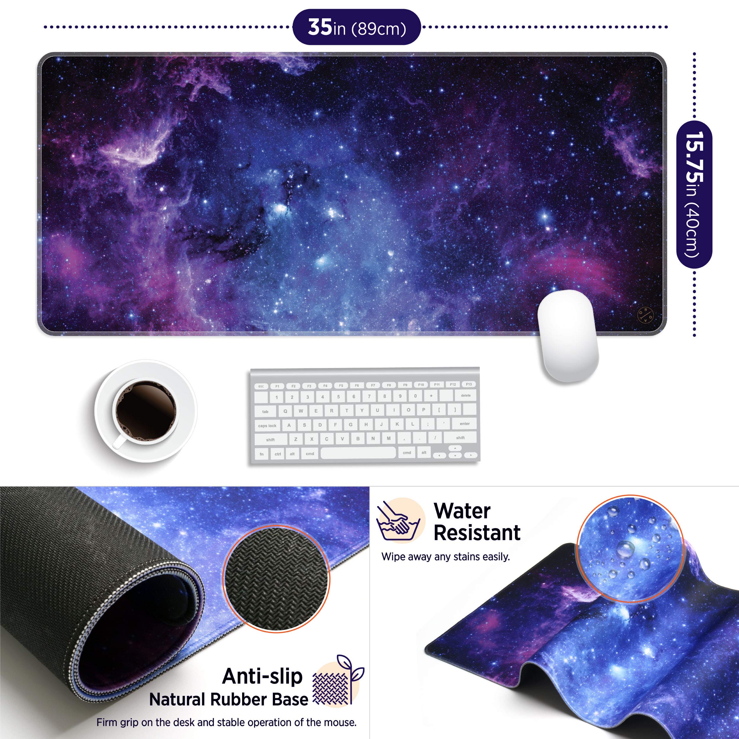 Oriday Large Gaming Mouse Pad - Extended XXL (35.4x15.7x0.11 Inch) Non-Slip Rubber Base Mousepad with Stitched Edges, Waterproof Keyboard Desk Mat for PC, Laptop, Gaming, Office & Home Decor - Mysteric Galaxy Design for Gamers & Professionals