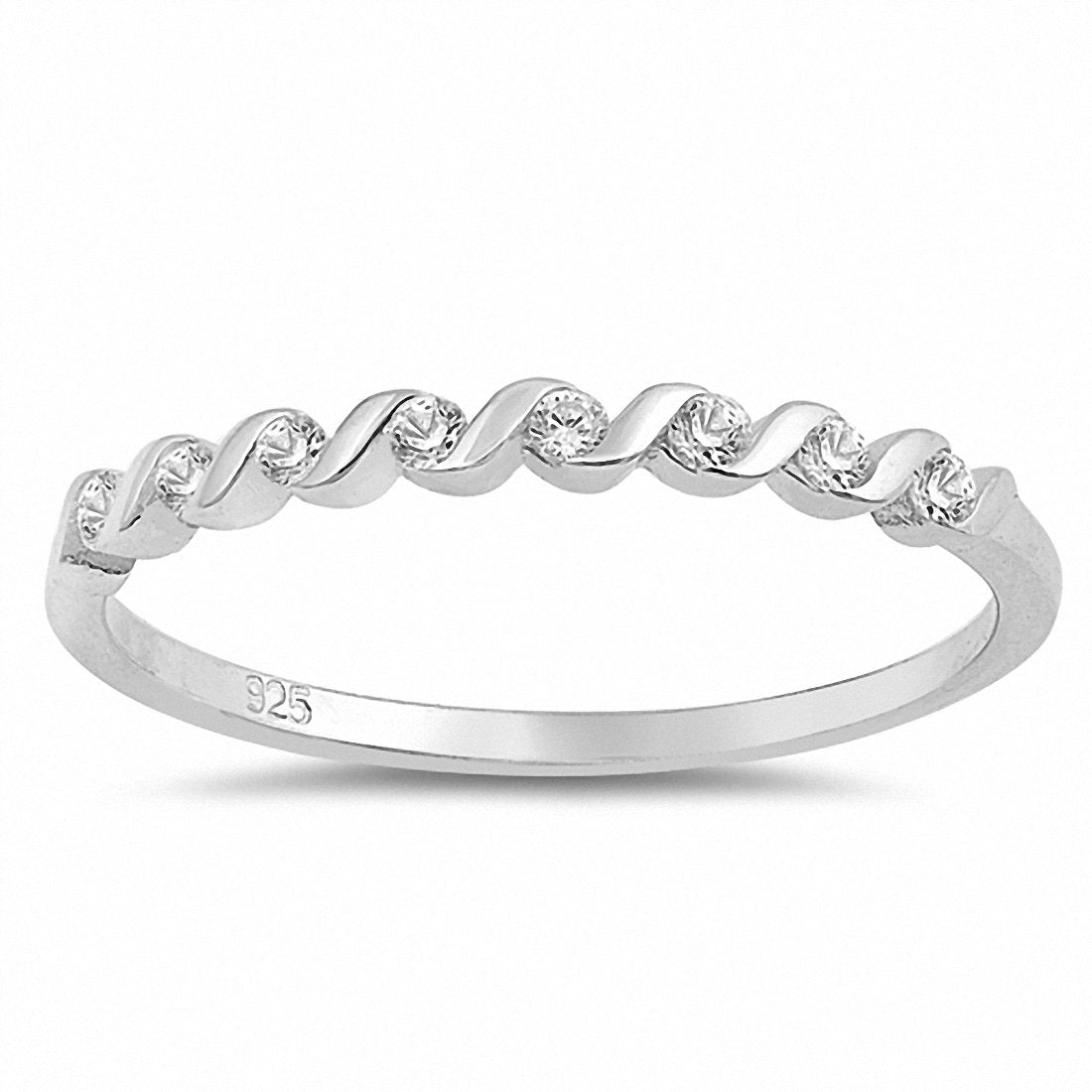 2mm Half Eternity Twisted Wedding Band Ring - 925 Sterling Silver for Women - Perfect for Engagement, Anniversary & Everyday Wear