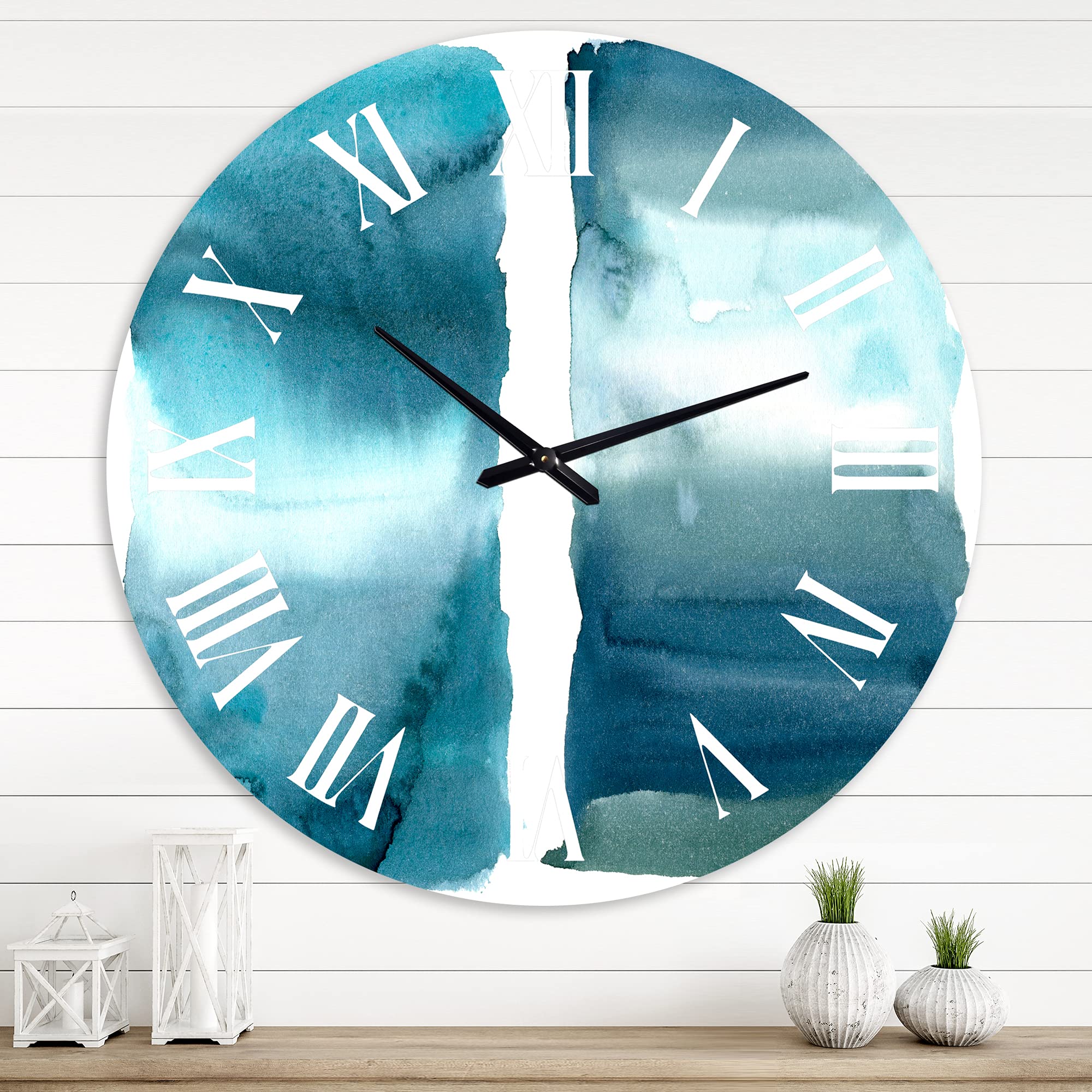 DesignQ Modern Ocean Blue Aquatic Abstract Wall Clock - Large Fractal Art Home Decor for Living Room, Bedroom & Office | Silent Non-Ticking Battery Operated