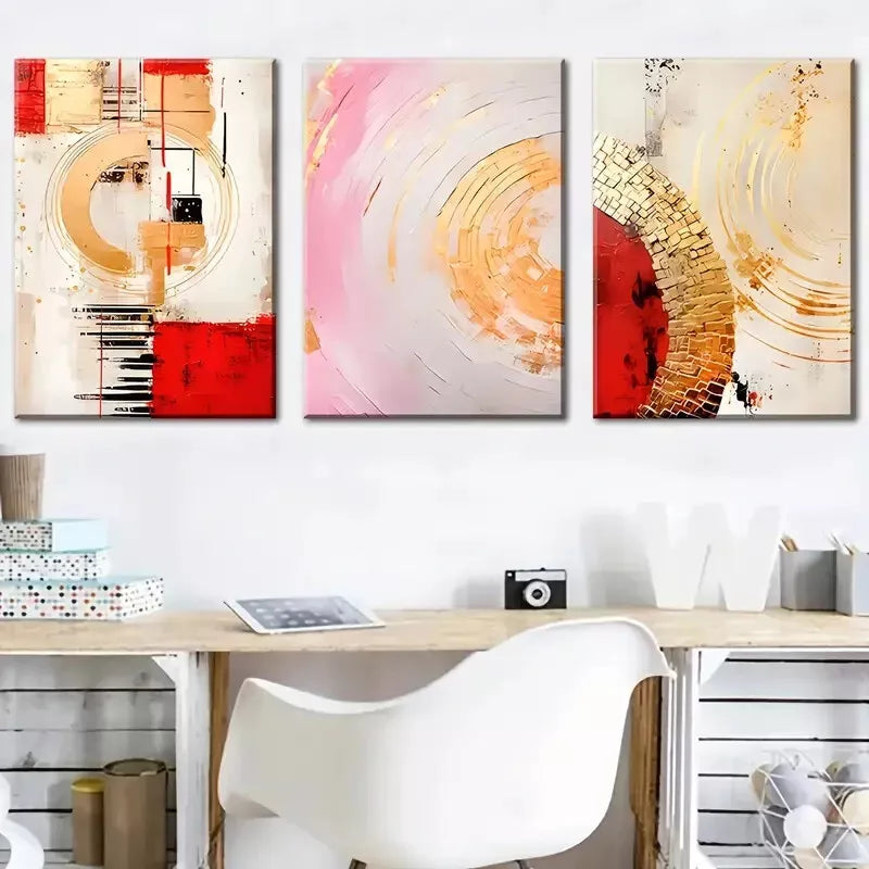 3-Piece Modern Abstract Geometric Gold Wall Art Set - Framed Canvas 40x60cm (16x24in) - High Quality Print - 100% Australian Made - Ready to Hang - Perfect for Living Room, Bedroom & Office Decor