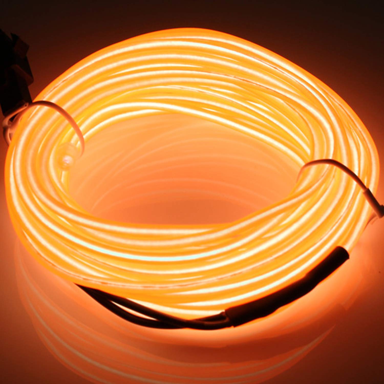 JIGUOOR 16.4ft EL Wire Battery Pack - 5m Bright Neon Light Strip with 360° Illumination for DIY, Party, Halloween & Christmas Decorations - Orange Neon Tube Rope Lights for Festival, Pub, Home & Outdoor Events